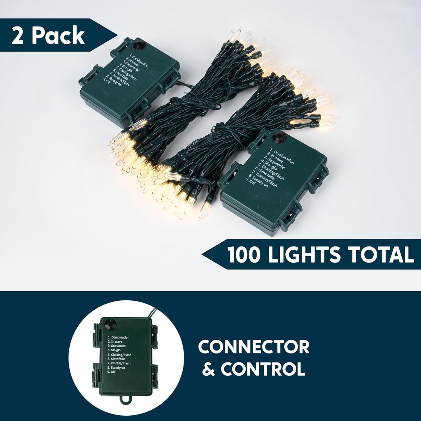 Joiedomi LED Christmas String Lights,2×50 Count 31.4FT Battery Operated Christmas Tree Fairy Lights with 8 Modes,Multifunction Green Wire for Xmas Decor Party Holiday House,Warm White