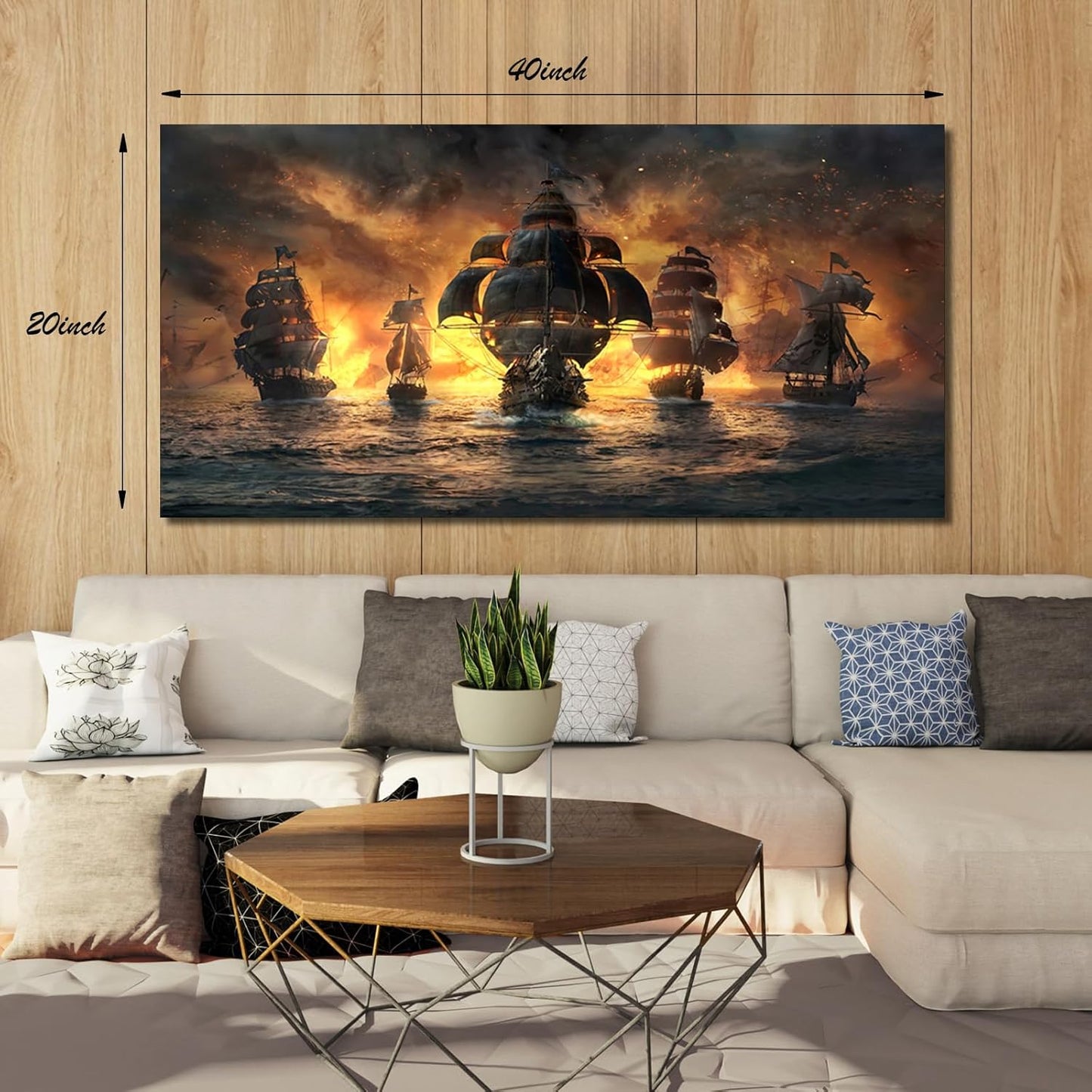 Sorventina Pirate Ship Decorations Art Prints- Pirate Wall Art, Nautical Sailboat Canvas Art Painting for Man Cave, Bar, Conquistador Poster Large Wall Art Pirate Pictures (40x20 Framed)