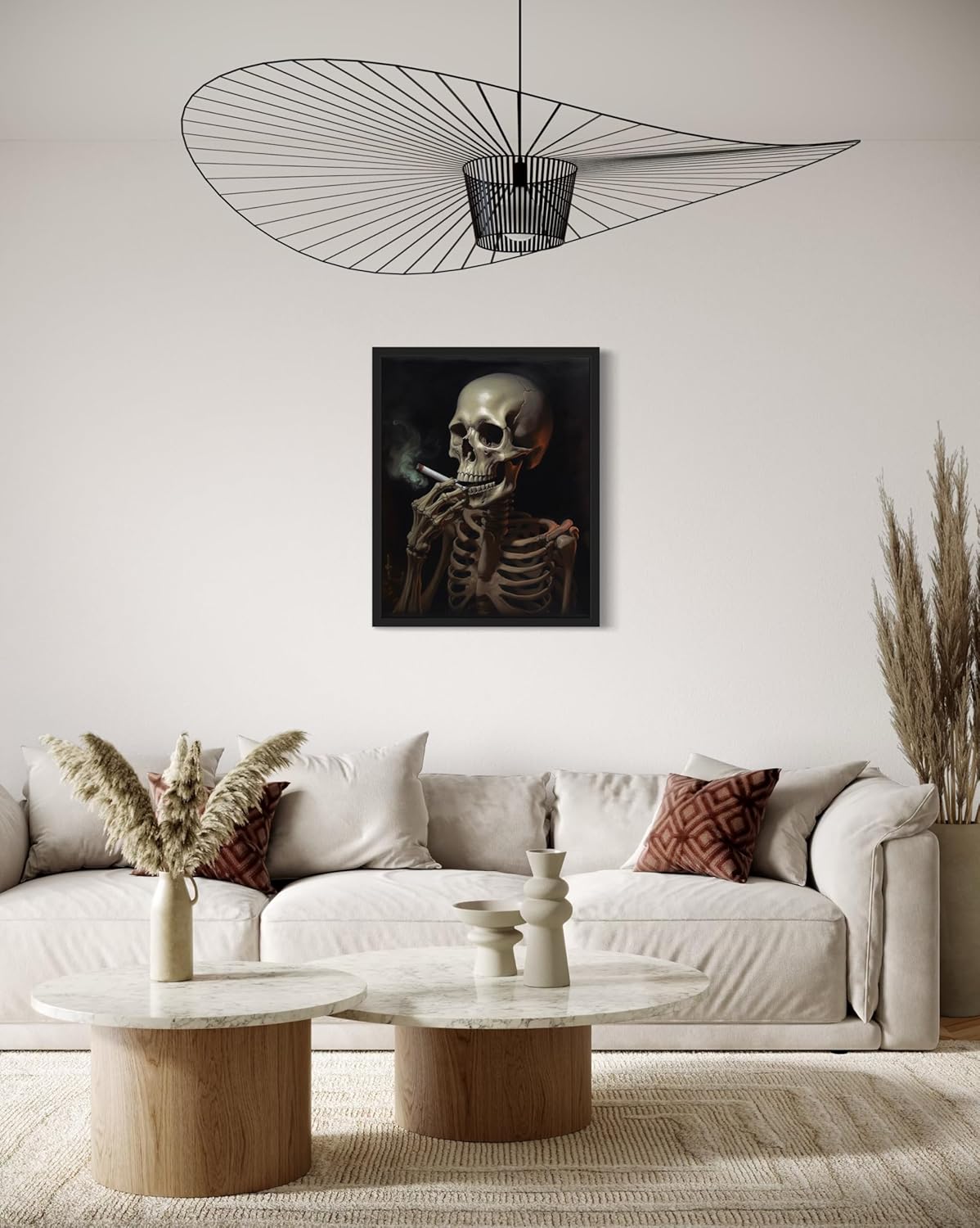 Skull Smoking Ciggarettes Poster Art Print, Halloween Scary Vintage Wall Art Academia Spooky Painting Decoration for Horror Prints, Gothic Posters Bedroom Decor 89 (Skull Smoking Ciggarettes, 8 x 10 inches, Unframed)