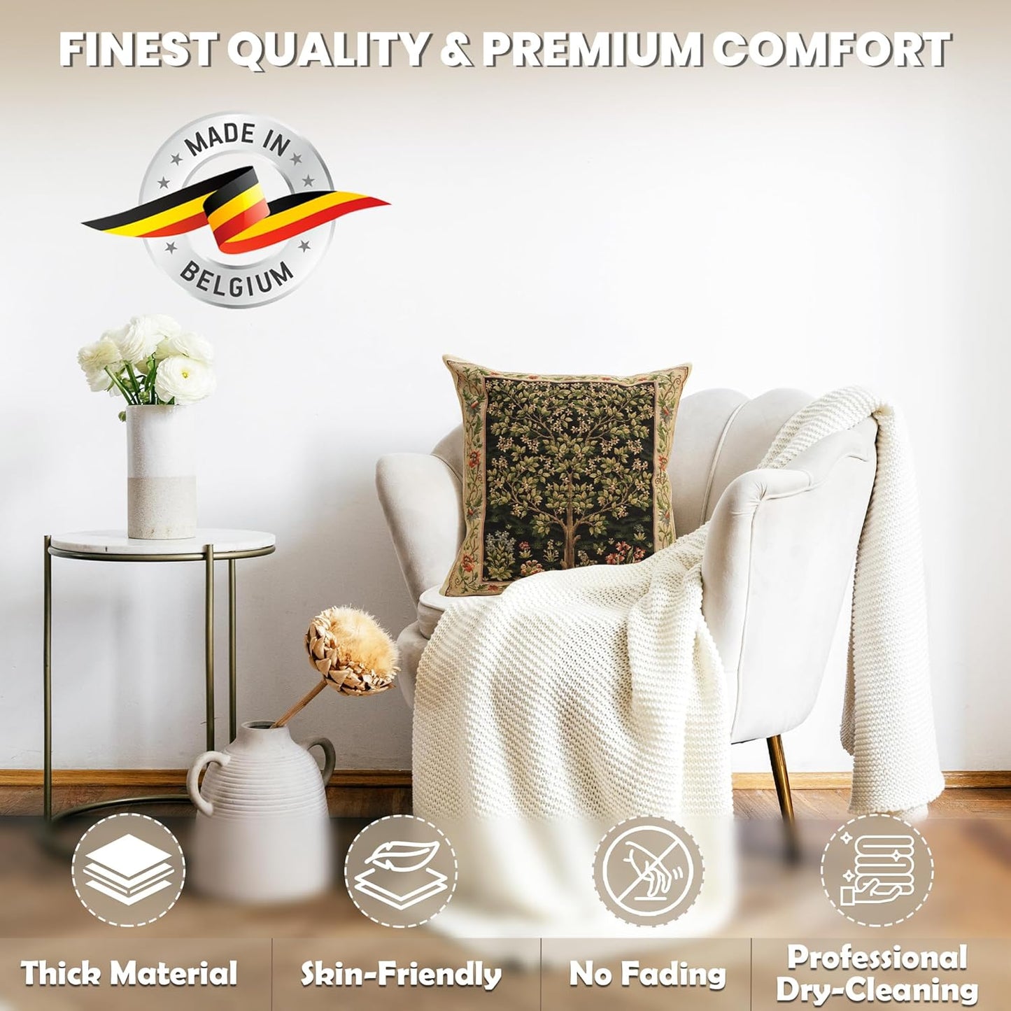 Charlotte Home Furnishings Throw Pillow Covers, Decorative Boho Pillow Covers for Couch, Living Room, Black Tree Square Cushion Cases 18x18 in, European Cotton Jacquard Woven for Cozy Bedroom Decor