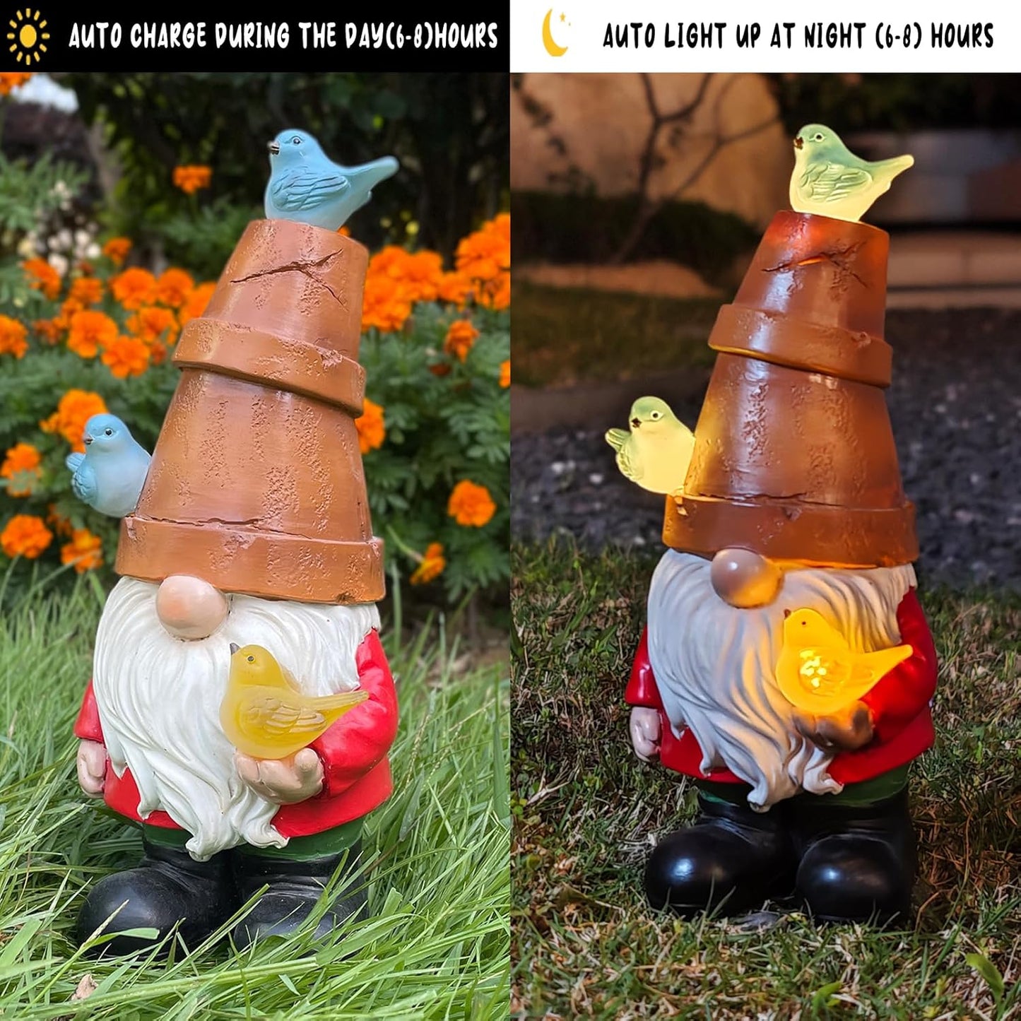 COWOS Solar Garden Figurine, Cute Resin Gnome Sculpture, Garden Statues Outdoor Decor, Funny Gnome Gift Sculpture Decoration for Home Patio Yard Lawn Porch Ornament