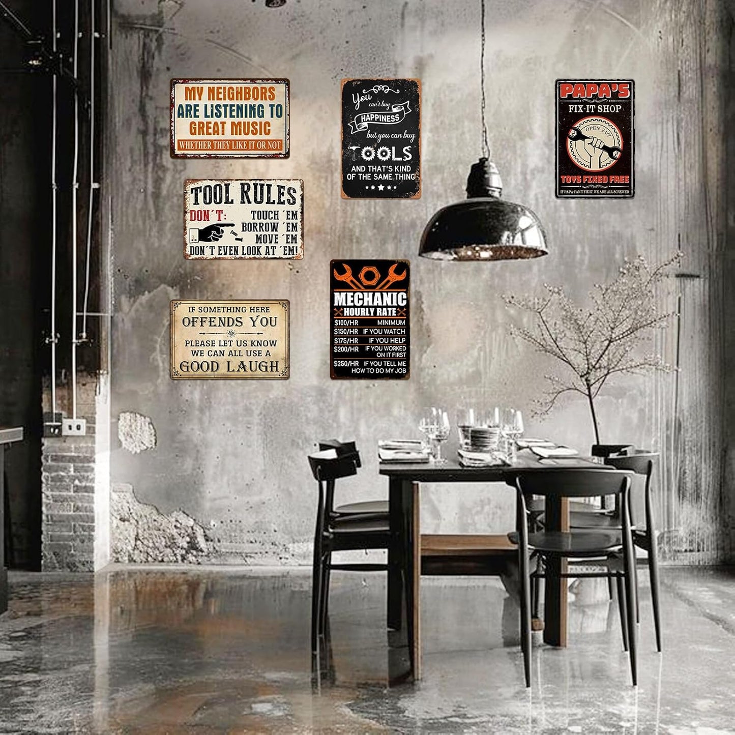 Mechanic Gifts for Men - Garage Metal Tin Signs Vintage Car Shop Accessories Decor Mechanic Hourly Rate Metal Sign 8x12 Inch