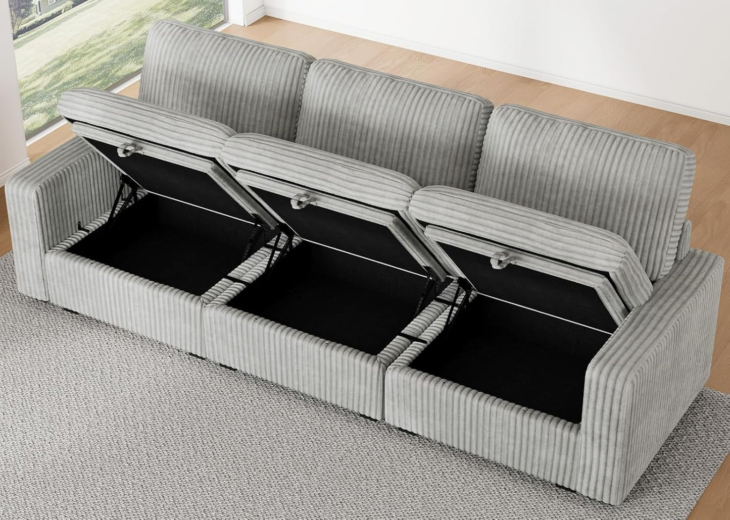 Belffin Modular Sectional Sofa with Storage Ottoman, Oversized Cloud Couch Sectional with Extra Deep Seat, Comfy 3 Seater Sectional Couches for Living Room, Plush Corduroy Light Grey