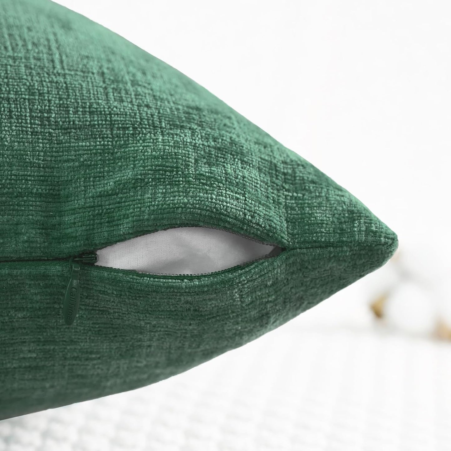 CaliTime Throw Pillow Covers Decorative 22 X 22 Inches Pack of 2 Cozy Chenille Cushion Cases for Couch Sofa Bed Living Room Home Dark Green