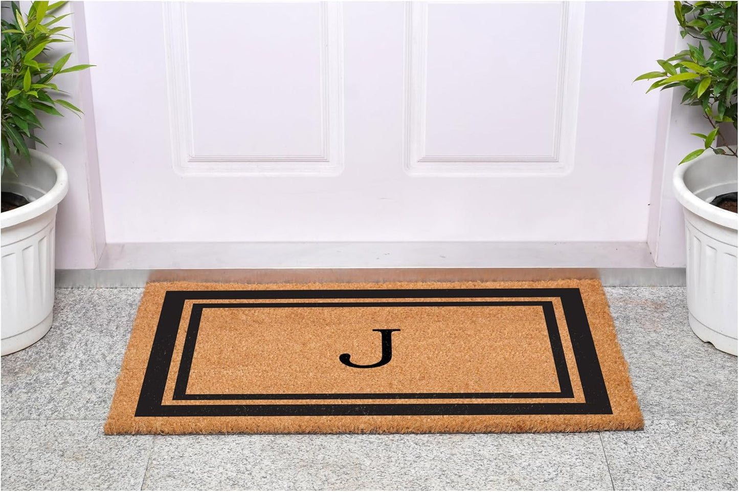 Calloway Mills 152961830J Black Border 18" x 30" Monogram Doormat, (Letter J)