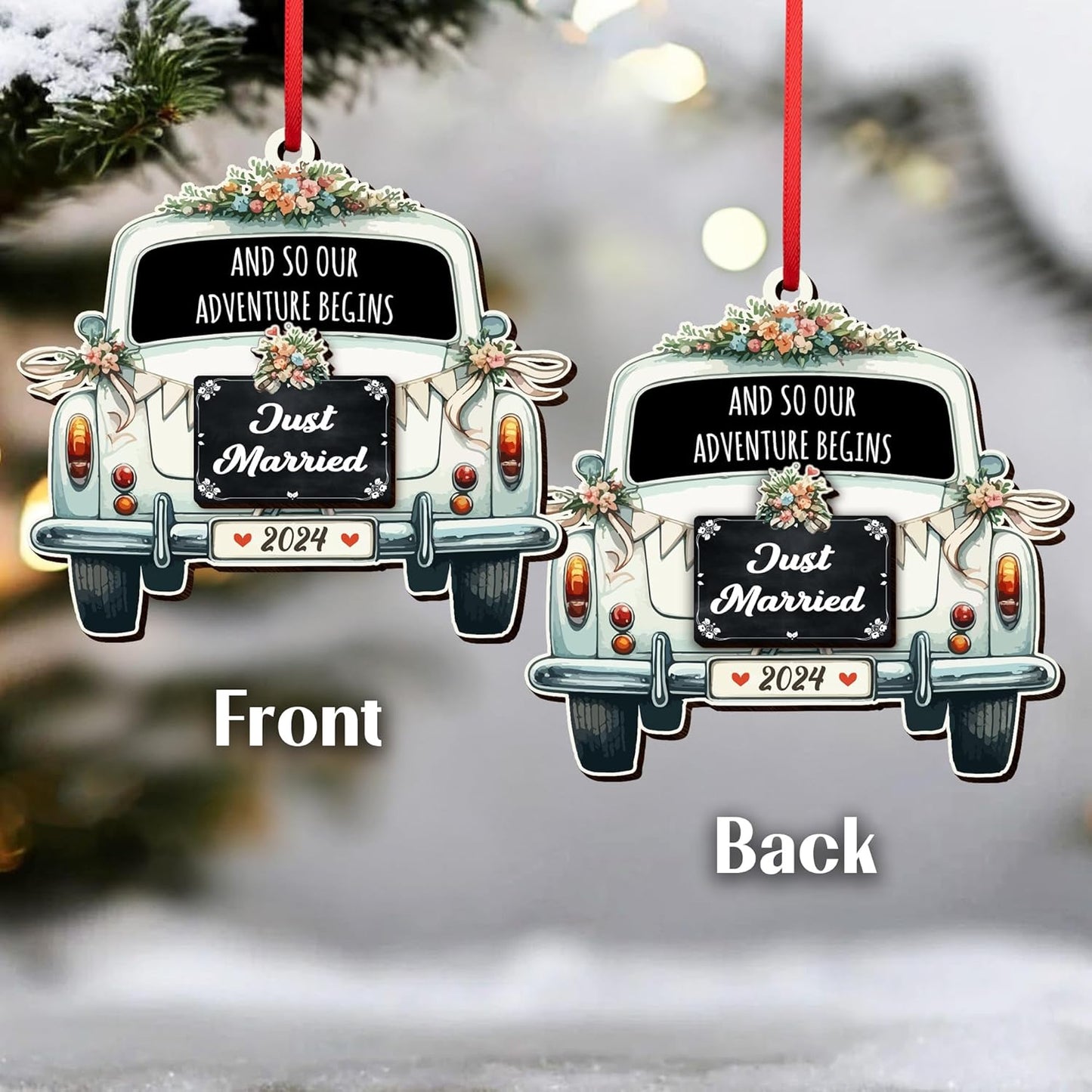 OASSIE Wedding Gifts for Couples 2025 - Christmas Ornaments, Just Married, Wedding Gifts for Newlyweds, Couple, Men, Women, Bridal Shower - Christmas Decorations Wooden Ornaments