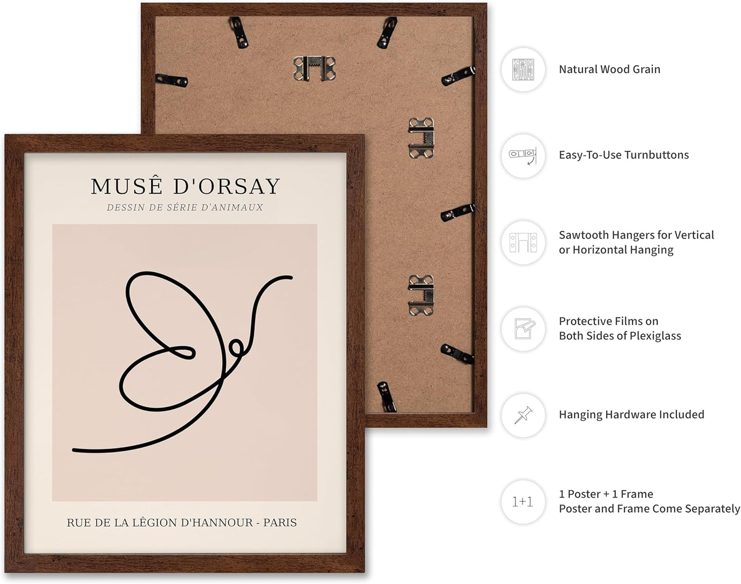 Poster Master Vintage Poster - Retro One Line Butterfly Drawing Print - Butterfly Line Art - Minimal Gift for Him, Her, Animal Lover - Abstract Decor for Home, Office, 16x20 Brown Framed