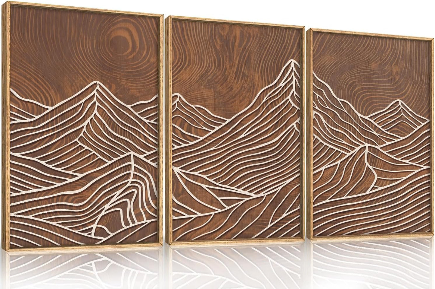 HPINUB Line Style Mountain Framed Canvas Wall Art Set, Vintage Tree Rings Wall Decor, Abstract Tree Spiral Wall Painting, Modern Nature Art Prints for Living Room,Bedroom,Farmhouse-24 x36 x3