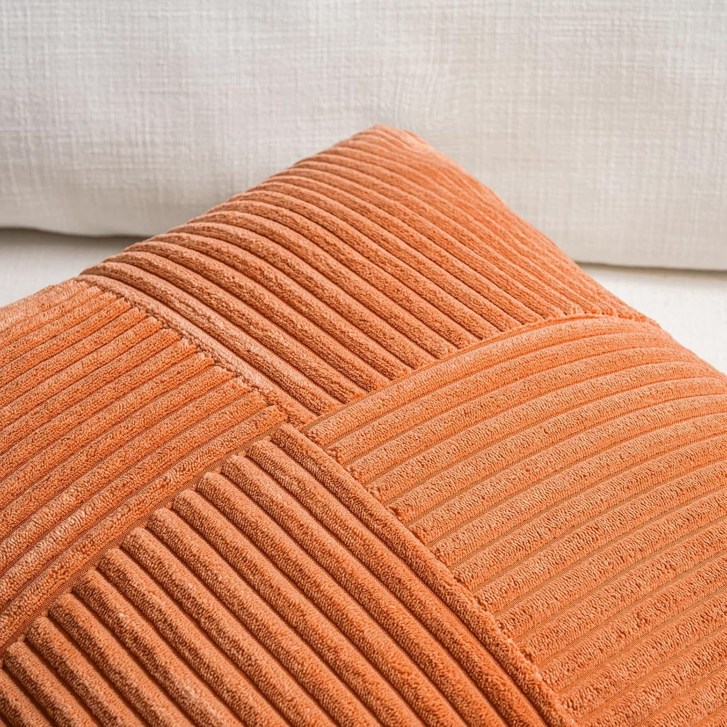Fancy Homi 2 Packs Orange Euro Decorative Throw Pillow Covers 26x26 Inch for Living Room Couch Bed, Farmhouse Boho Home Decor, Soft Corss Corduroy Patchwork Textured Square Cushion Case 66x66 cm