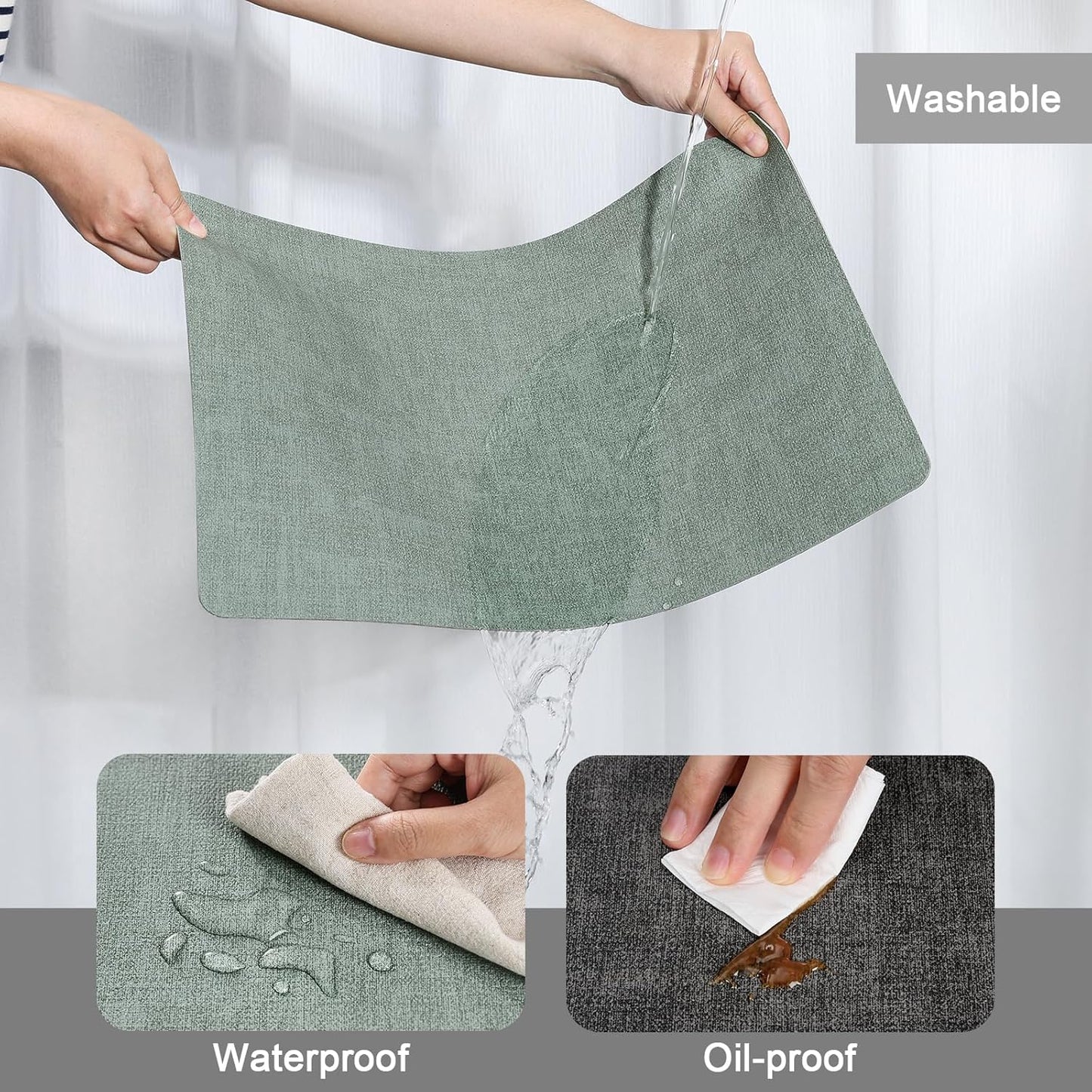 Myir JUN Dual Sided Faux Leather Placemats Set of 8 for Indoor Outdoor Dining Tables, Square Non-Slip Washable Wipeable Table Mats (Gray Sage Green, Set of 8)