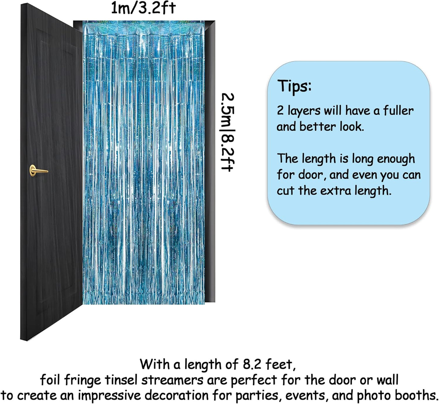 Blue Tinsel Curtain Party Backdrop - GREATRIL Foil Curtain Party Photo Streamers Backdrop for Frozen/Mermaid/Under Sea/Baby Party Decorations - Pack of 2