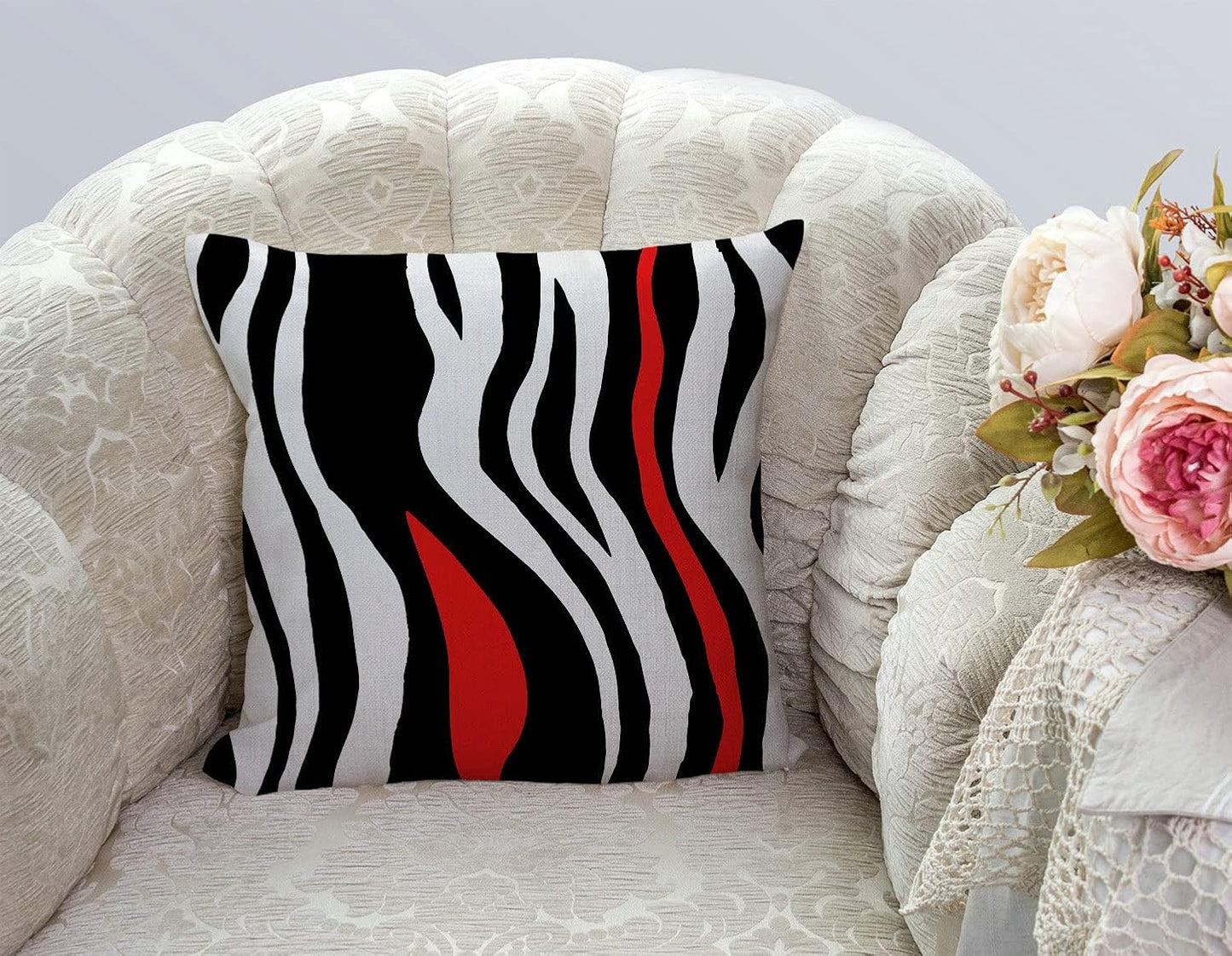 TSSOHU Throw Pillow Cover Geometric Black and White Red Abstract Line Decorative Pillow Case Home Decor Square 18x18 Inches Pillowcase