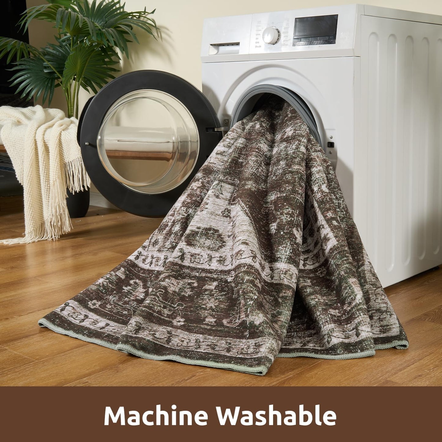 AMOAMI-Area Rug 8X10 Rugs for Living Room-Vintage Soft Brick/Brown Rugs for Bedroom-Non Slip Carpet-Washable Rug for Dining Room Living Room Bedroom Office Under Table