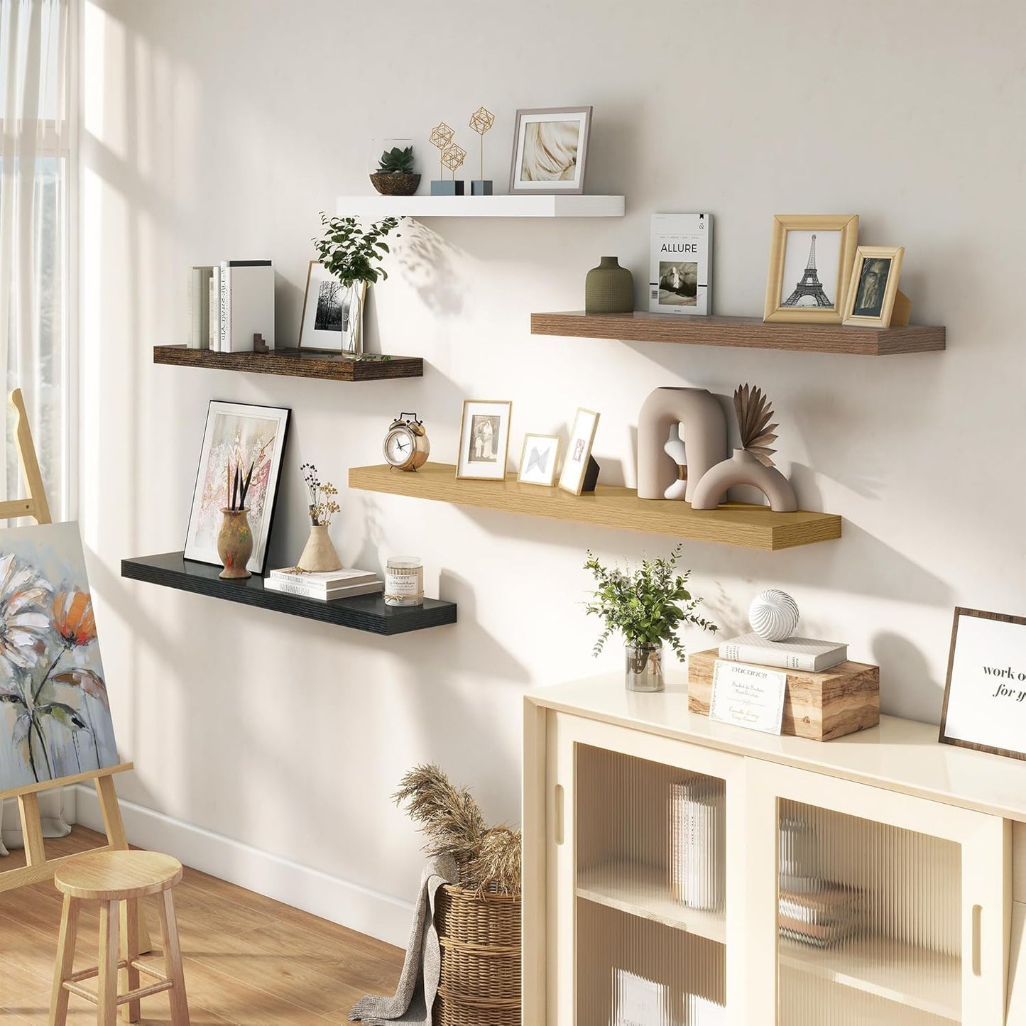 Dreamland 32 Inches Floating Shelves for Wall, 9.3" Deep Long Floating Shelves Set of 2, Large Display & Storage Shelf, Wall Shelf for Bathroom Bedroom Living Room Kitchen Office, Rustic Brown