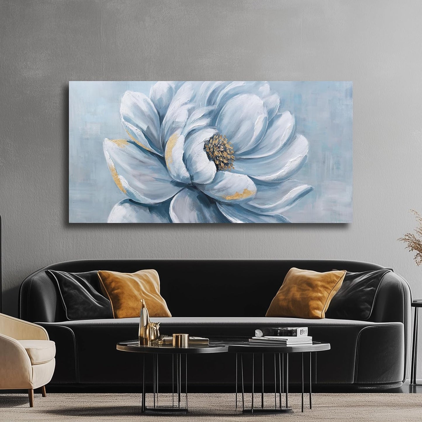 Belmrxne Flower Wall Art Blue and Gold Wall Decor Funky Canvas Painting Wall Prints Aesthetic Modern Artwork for Living Room Bedroom Dining Room Office Home Decor 24x48inch