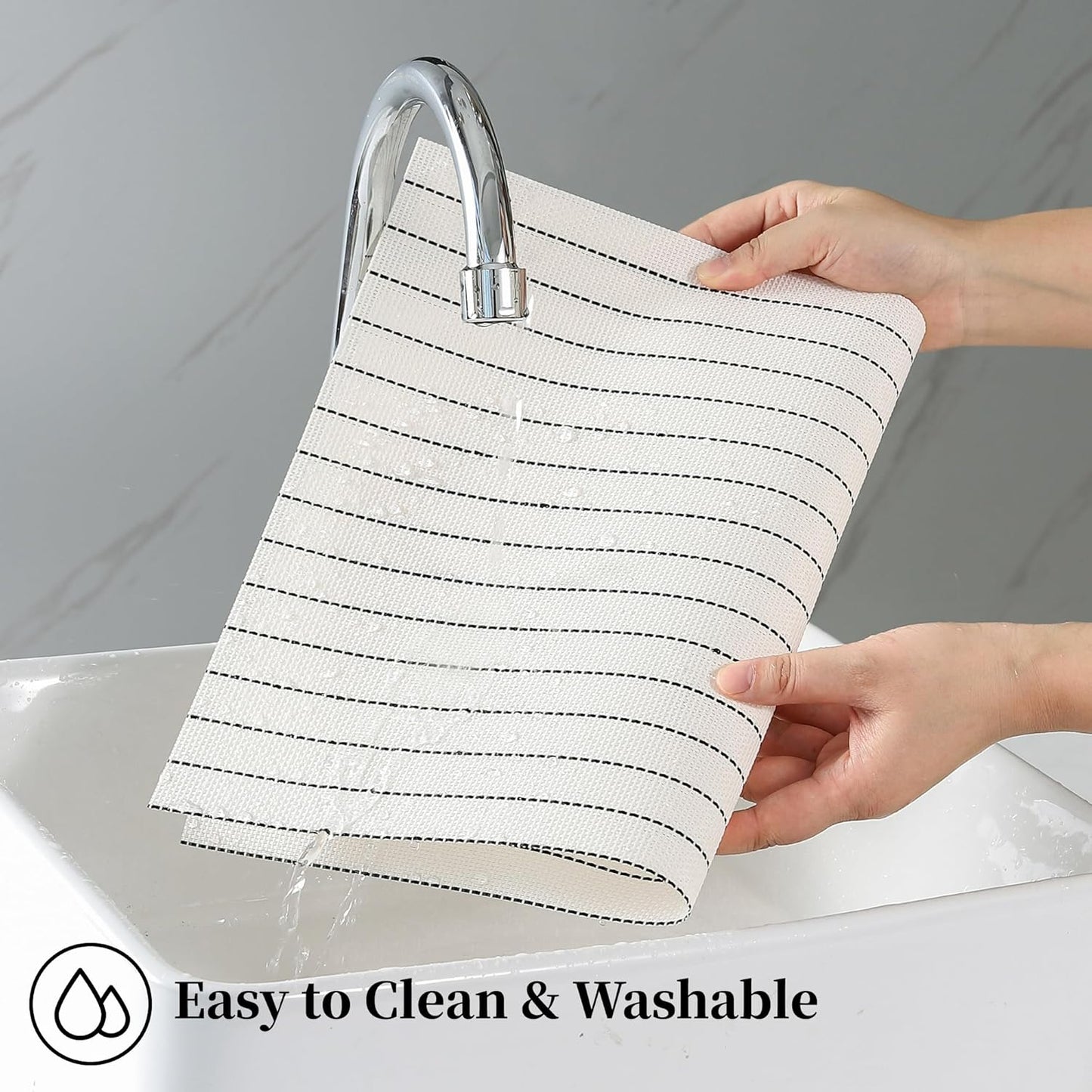 Leetaltree White with Black Stripes Placemats Set of 12 - Heat Resistant Non-Slip Place mats for Dining Table, Washable Durable PVC Vinyl Woven Table Mats（White Stripes, 12）