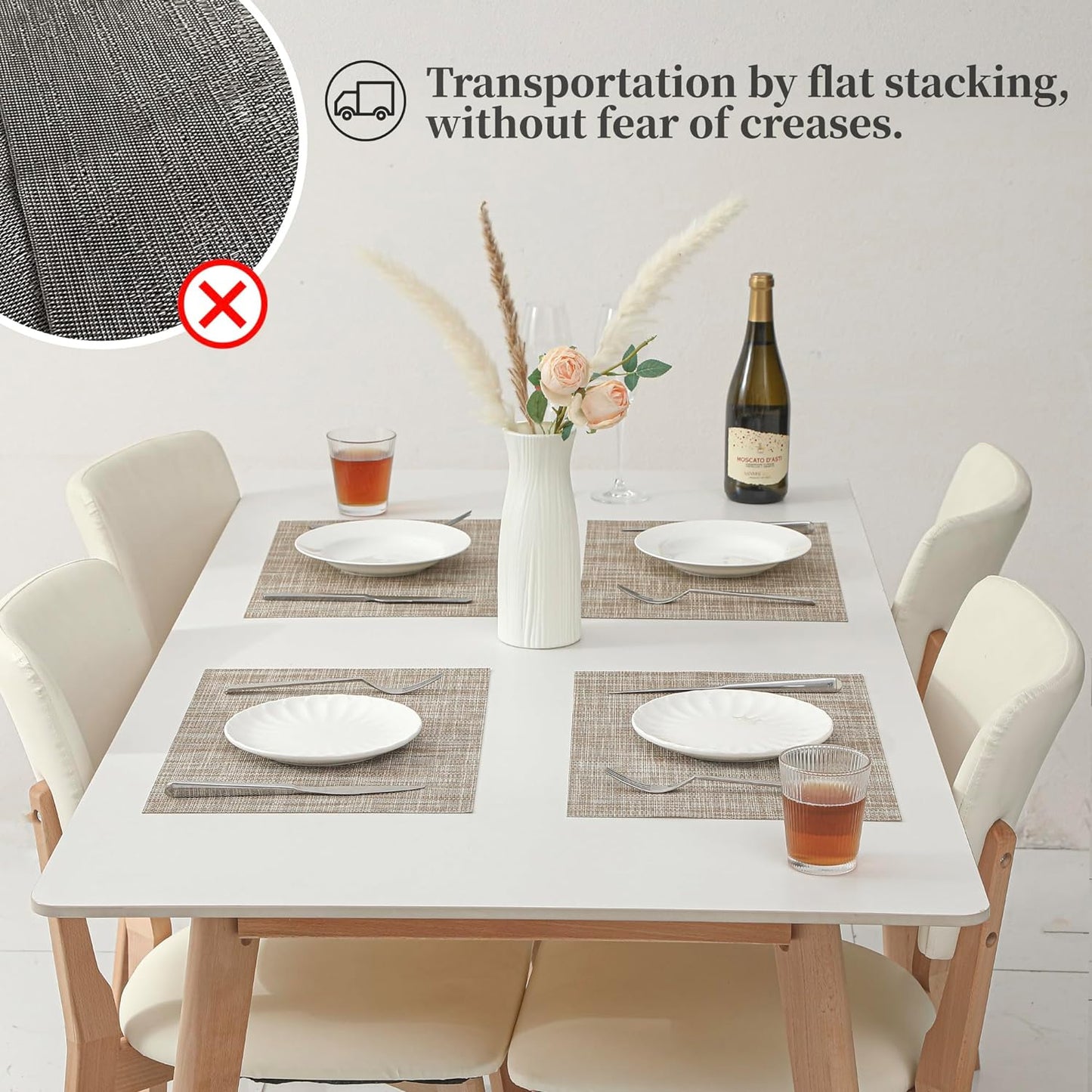 Leetaltree Linen Yellow Placemats Set of 6 - Heat Resistant Non-Slip Place mats for Dining Table, Washable Durable PVC Vinyl Woven Table Mats（Linen Yellow, 6）