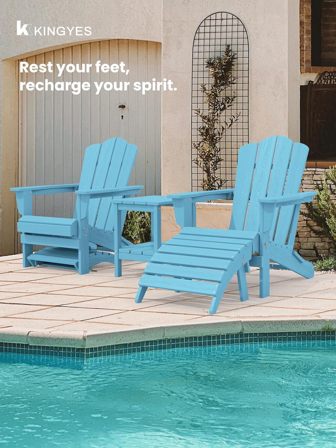 KINGYES Folding Adirondack Ottomans Set of 2 for Adirondack Chair, Light Blue