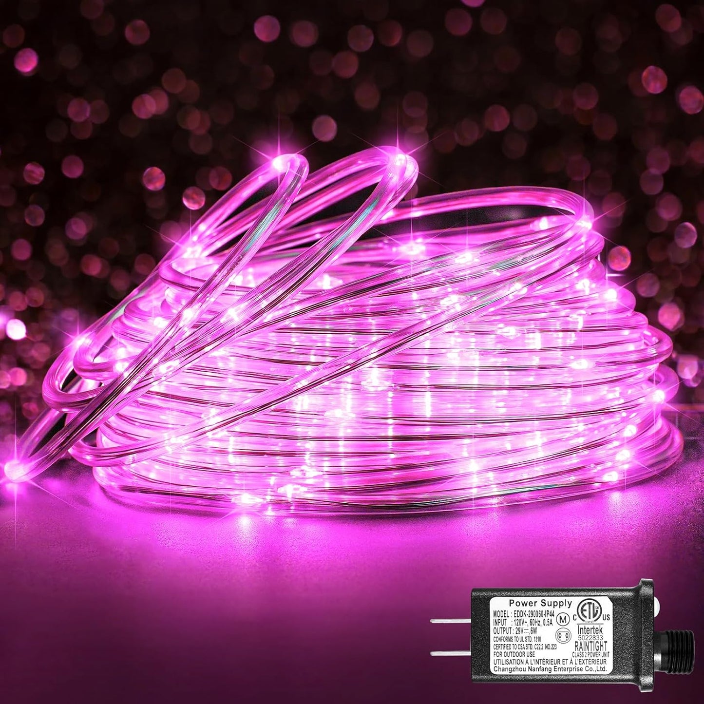 Rope Lights Outdoor, 66FT 200 LED Rope Lights for Outside Waterproof with 8 Modes, Flexible and Connectable Clear Tube Light for Indoor, Garden, Backyard, Patio, Pool, Tree Holiday Decorations - Pink