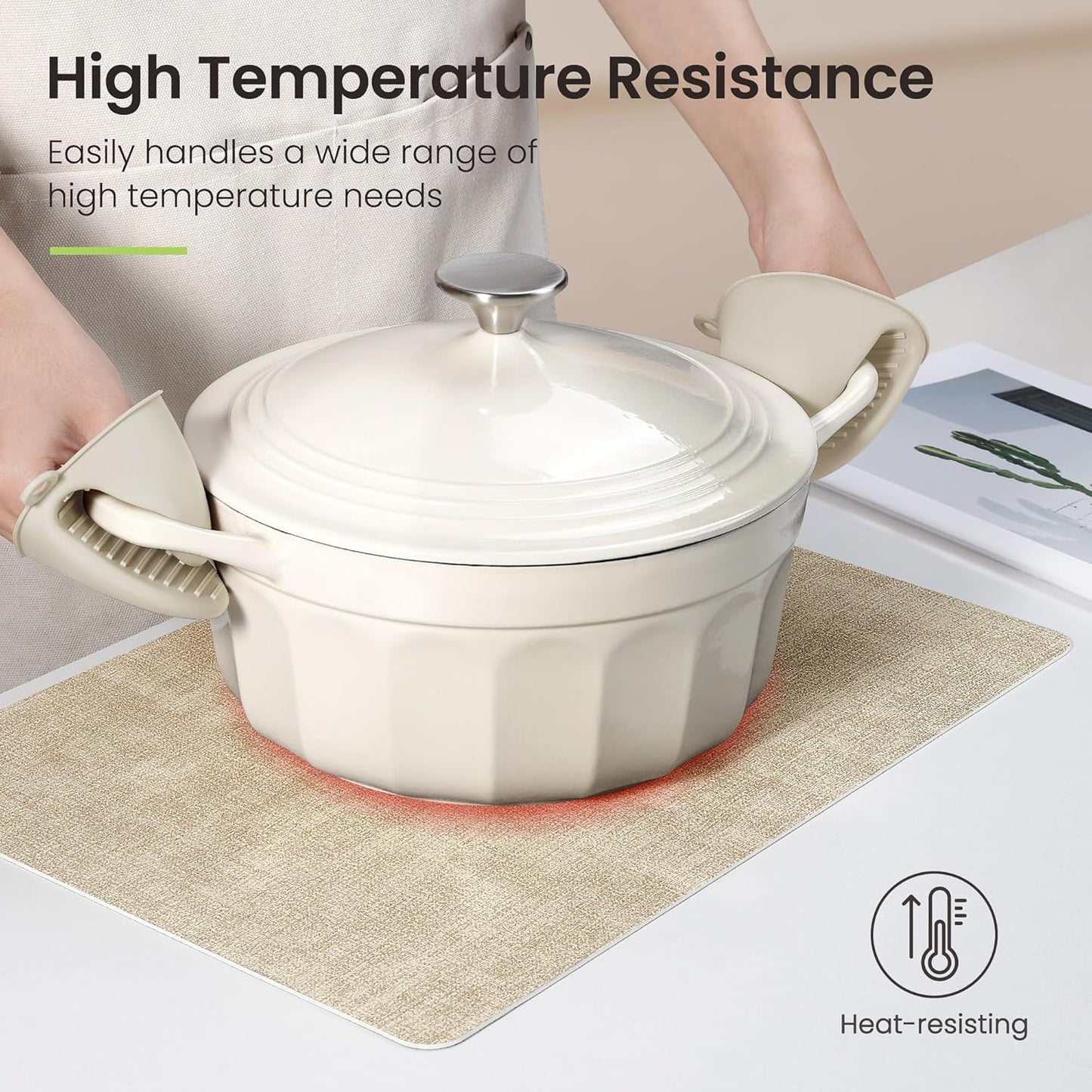 Faux Leather Dual Sided Placemats Set of 6, Square Non-Slip Heat Resistant Placemats with Coaster, Reversible wipeable Waterproof Table Mats for Kitchen, Dining, Outdoor (6, Beige Dark Coffee)