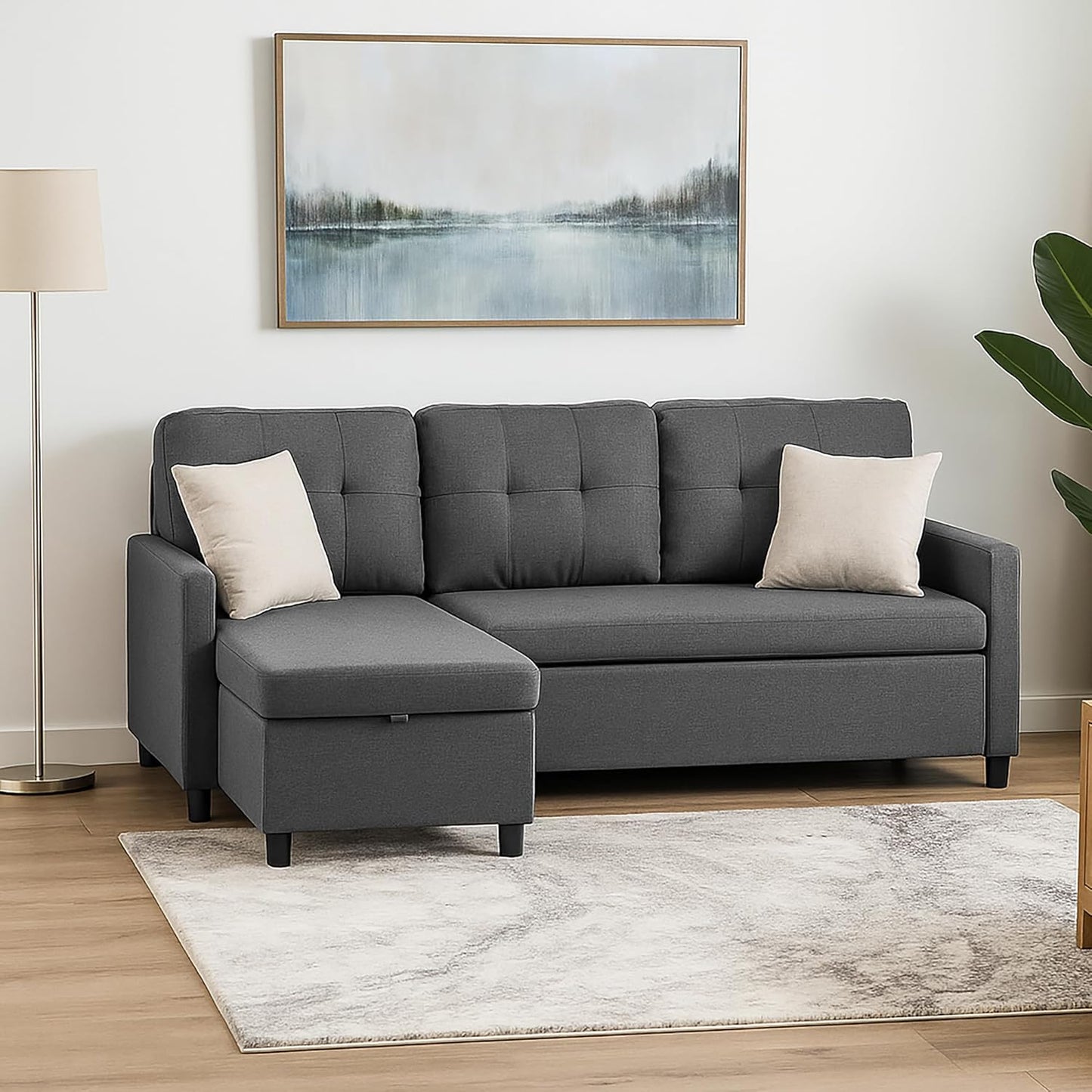 Pull Out Couch, Oversized Sleeper Sofa Couch, Sectional Sleeper Sofa Bed for Living Room Bedroom Lounge (Grey, 73 Inch)