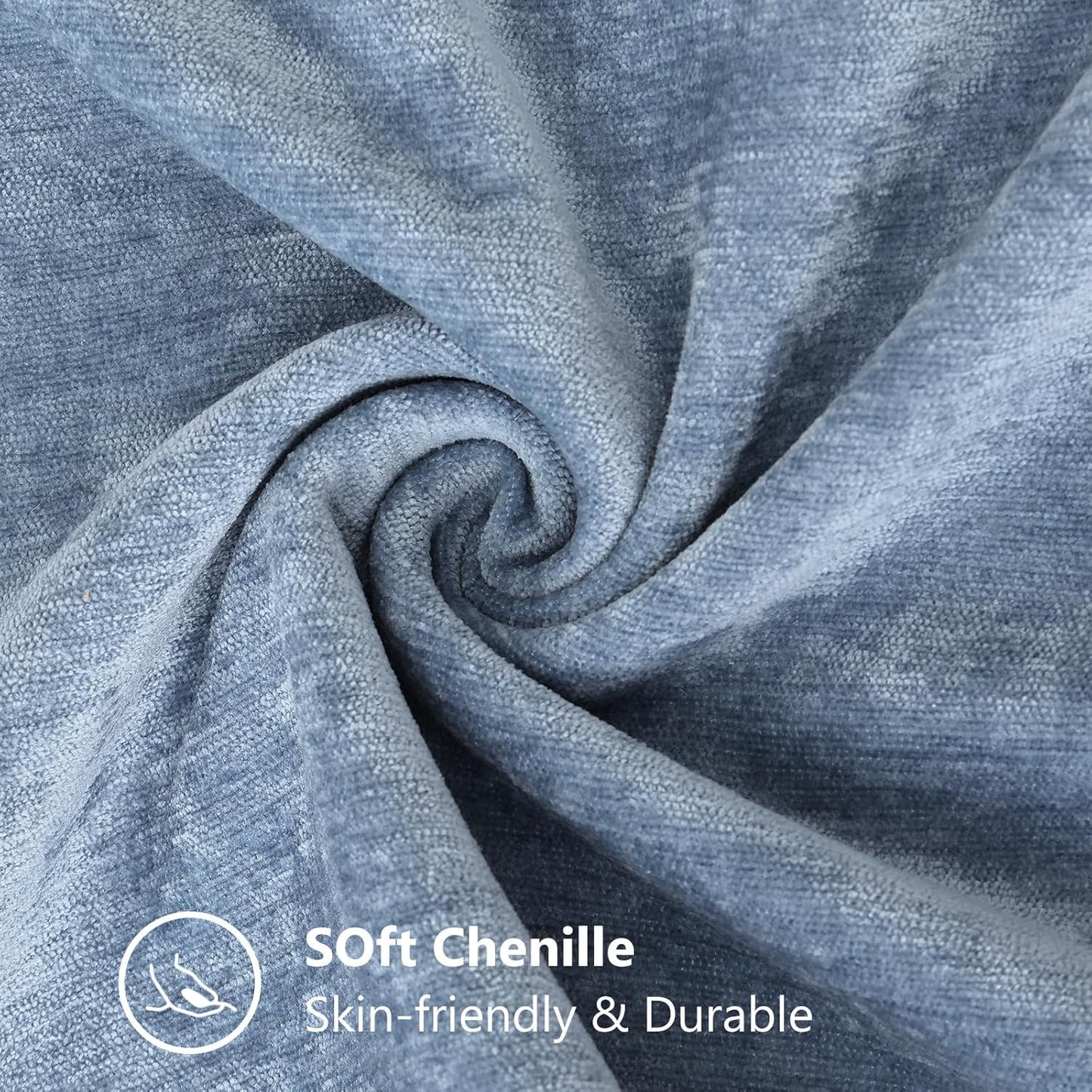 decorUhome Chenille Soft Throw Pillow Covers 18x18 Set of 2, Farmhouse Velvet Neutral Decorative Euro Pillow Covers with Stitched Edge for Couch Sofa Bed Home Decor, Blue