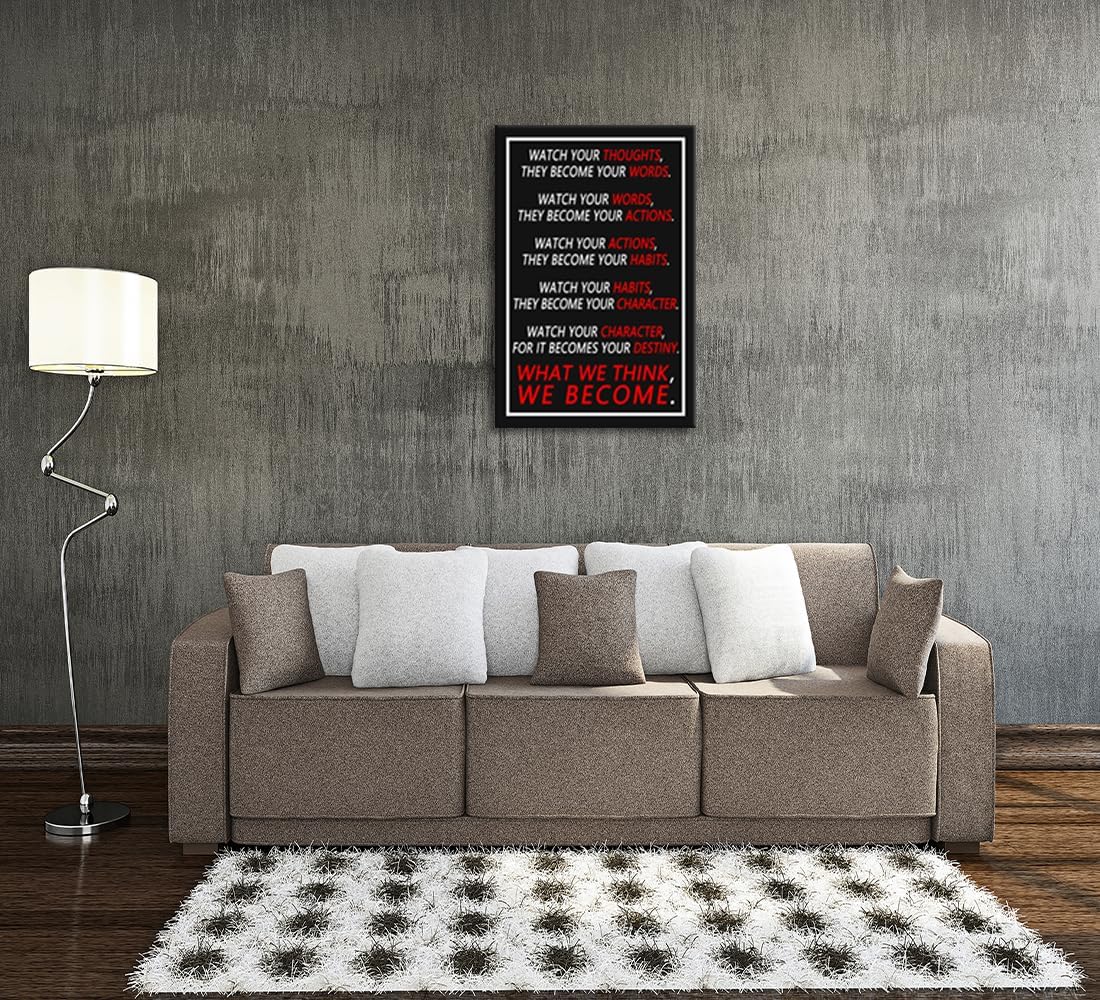 Motivational Canvas Wall Art Inspirational Poster for Office Watch Your Thoughts Inspiring Canvas Prints Artwork for Home Wall Decor Modern Painting Stretched and Framed Ready to Hang [24''Wx 36''H]