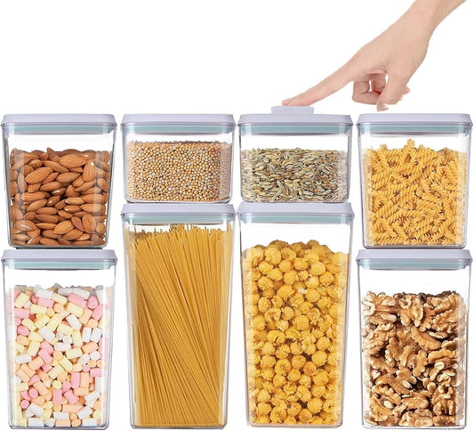 Pop Containers with Lids - Stackable Airtight Food Storage, Kitchen Pantry Storage Containers for Snacks Candy Salt Herbs Spices BPA-Free (8PCS (1.2 + 2.0 + 2.7 + 3.3 Qt) * 2)