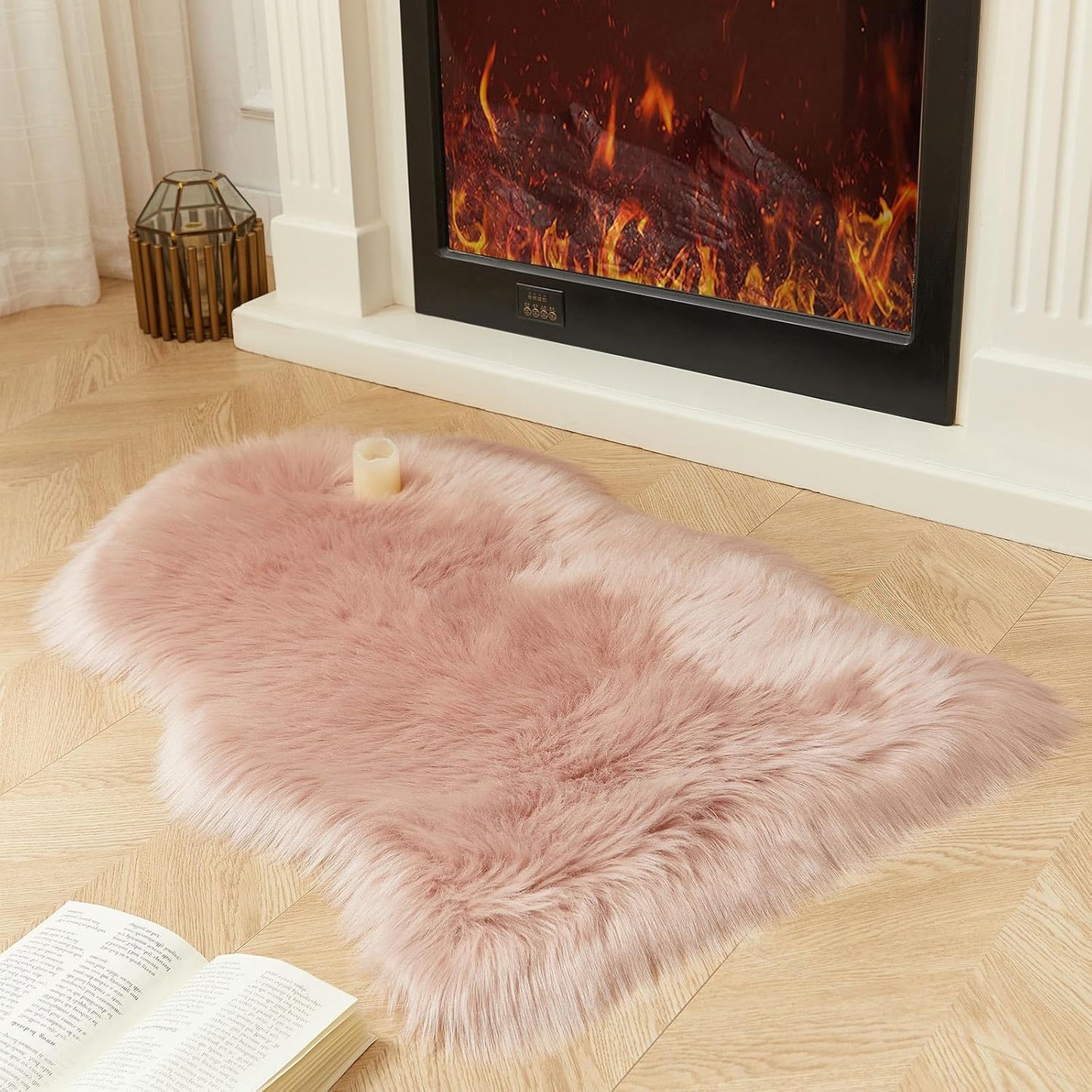 AMTOVO Faux Fur Rug, Pink Small Area Rug, Fluffy Sheepskin Rug, Fuzzy Ultra Soft 2 x 3 ft Shag Rugs for Bedroom Sofa Throw Cushion Room Decor, Sheepskin