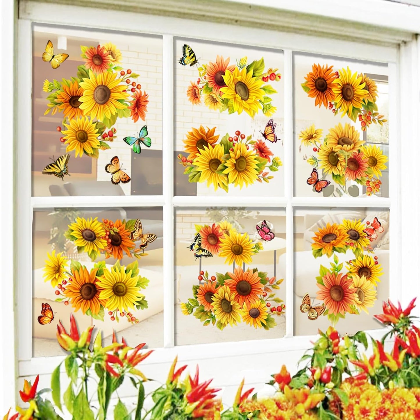 Sunflower Butterfly Window Clings Fall Window Decorations | Large-Size Clings for Glass Double-Sides Window Stickers for Glass Home Bedroom Nursery Room Windo Decals 44 Pcs in Total