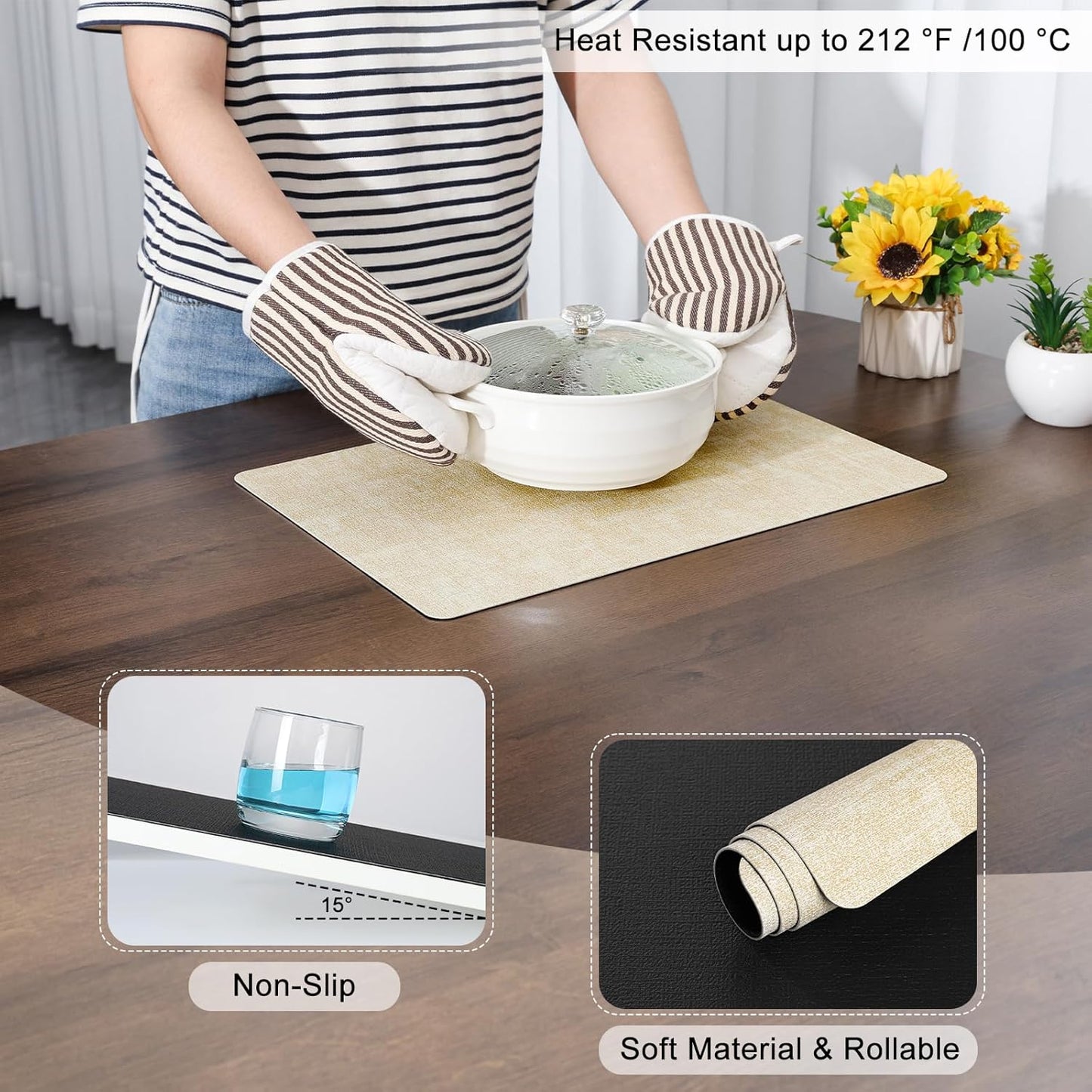 Myir JUN Dual Sided Placemats, Faux Leather Set of 4 for Dining Table Indoor Outdoor, Square Non-Slip Washable Table Mats (Cream-White Black)