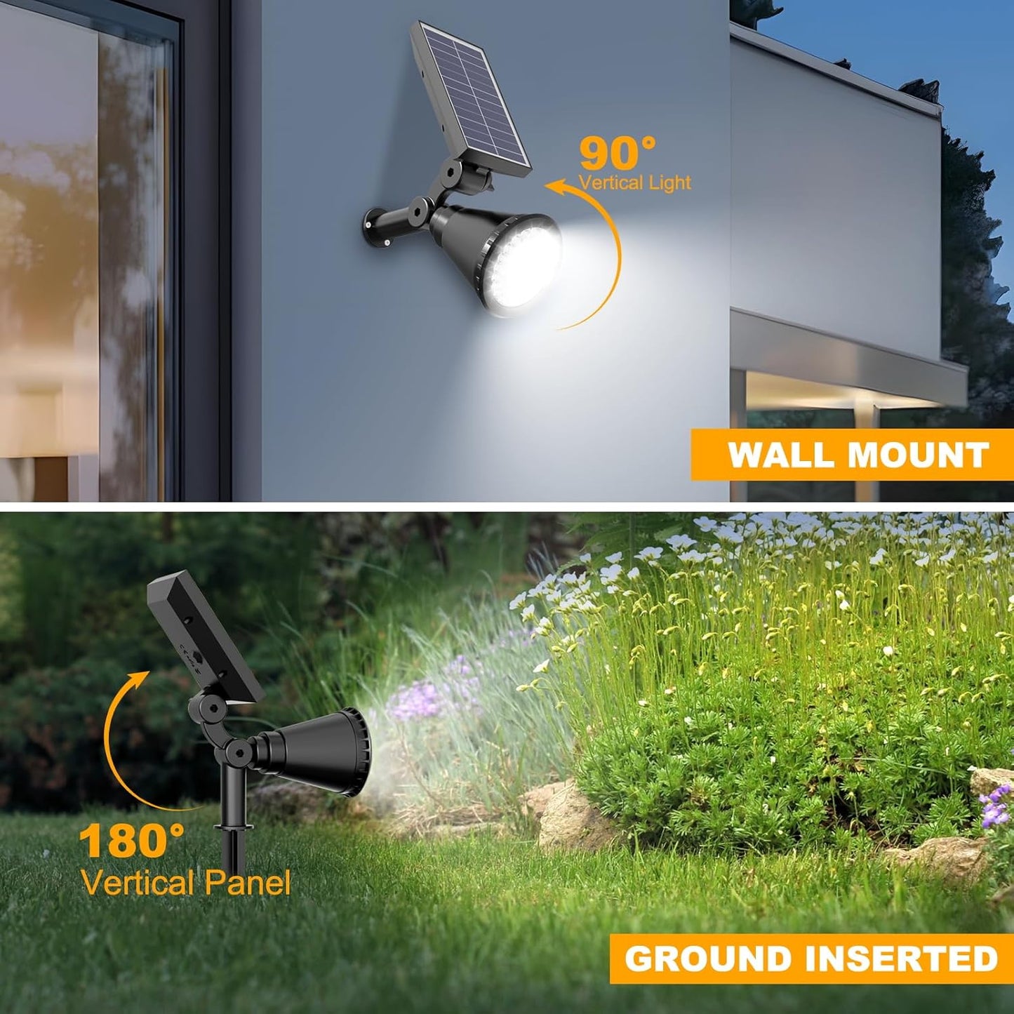 Solar Lights Outdoor Waterproof, 36 LEDs 1000LM Adjustable Solar Spot Lights Outdoor, 2-in-1 Solar Powered Spotlight Landscape Lighting for Garden, Yard, Pathway- 1 Pack (Cool White)