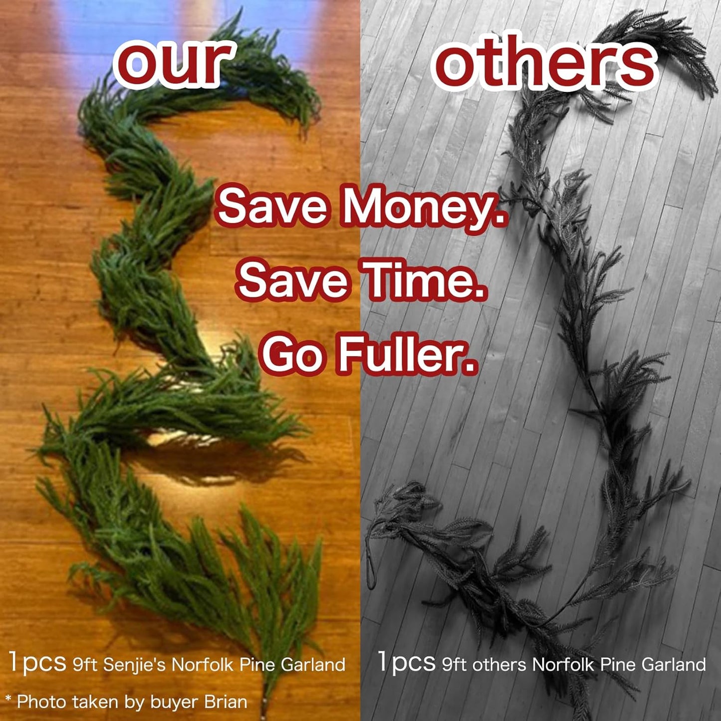 Christmas Garlands Norfolk Pine Garland Real Touch Artificial Faux Greenery Garland for Holiday Indoor Outdoor Decor 6FT