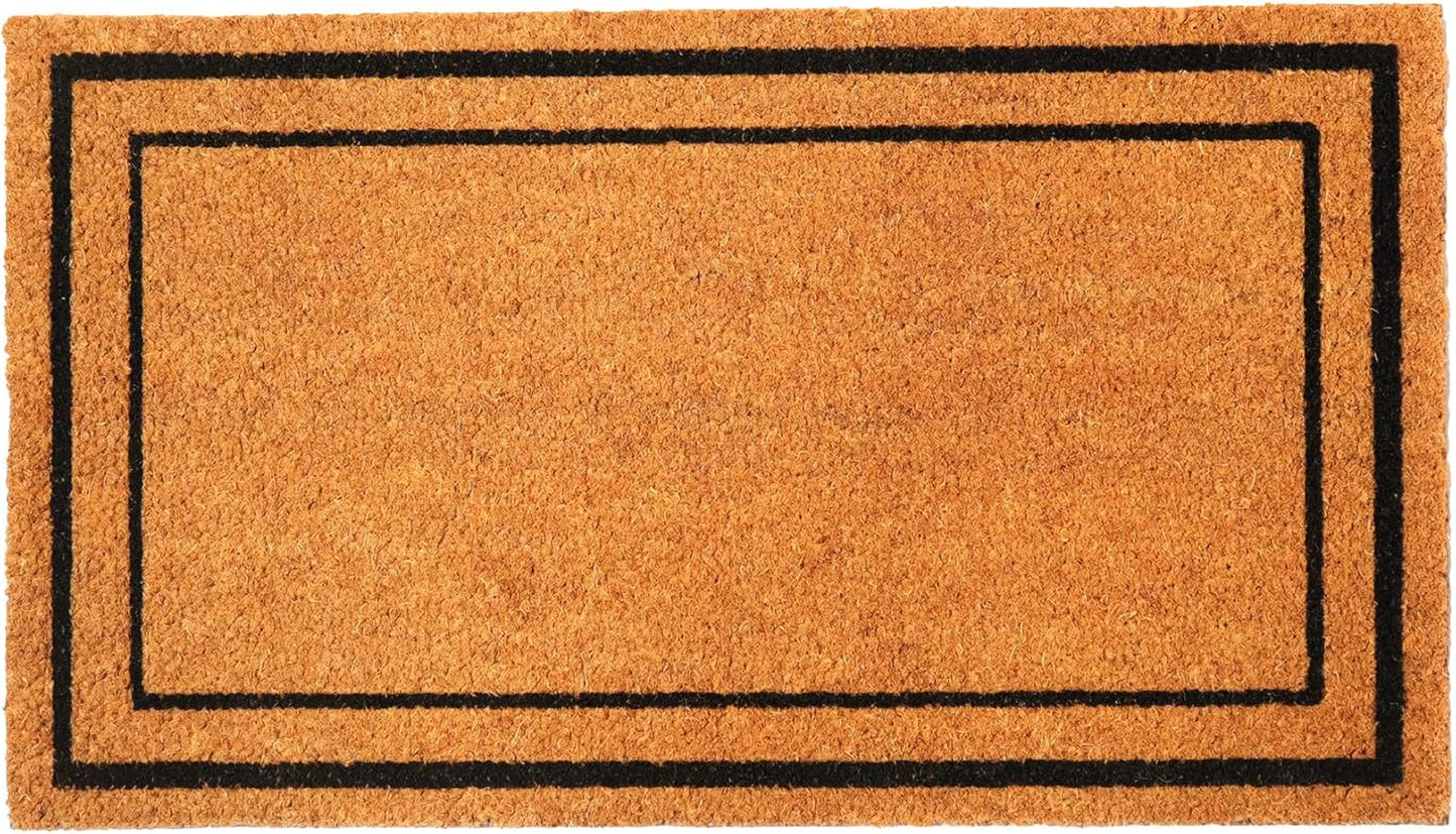 Welcome Doormats, Natural Coco Coir Mats with Non-Slip PVC Backing, Indoor Outdoor Mats for Home & Office, Floor Mats for Door Decor, Plain Entry Mat with Border, Beige & Black, 30"x17"