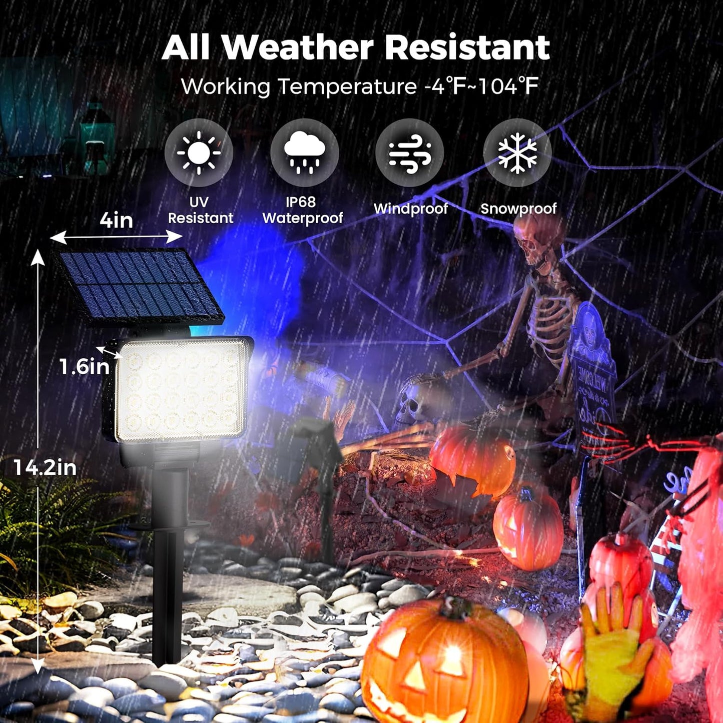 Solar Spot Lights Outdoor Waterproof for Flag, Tree, House, Garden, Yard, Landscape Spotlights for Accent Uplighting Halloween Christmas Decorations-1 Pack