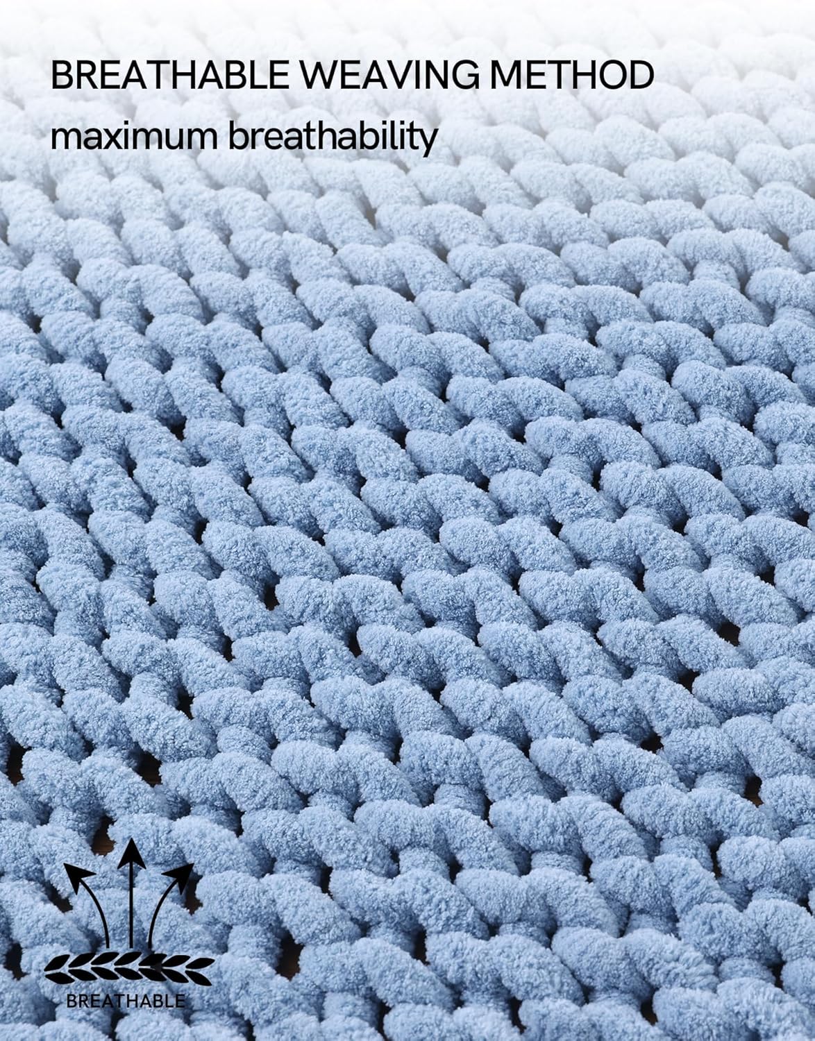 YnM Chunky Throw Blanket, Medium-Weight, Hand Knitted with Chenille Yarn, Skin Friendly, Ventilated and Breathable, Machine Washable, Home Décor Piece for Couch Sofa and Bed (Chambray Blue 40x50 Inch)