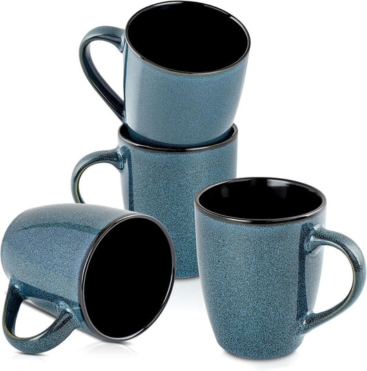 Ceramic Mugs 12oz,Large Ceramic Coffee Cups for Men, Women, Dad, Mom, Modern Coffee Mugs With Handle For Tea,Latte,Cappuccino,Cocoa. (blue 4pack)