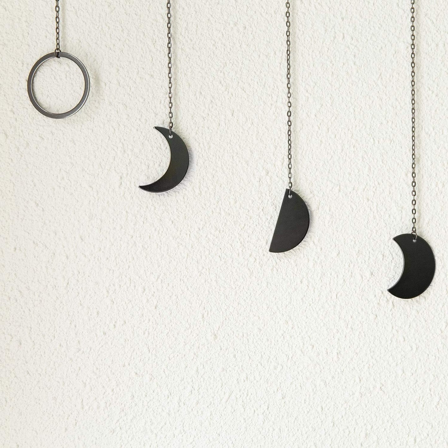 Mkono Moon Phase Wall Hanging Boho Aesthetic Room Decor Metal Moons Garland Hanging Art Bohemian Home Decoration for Girls Room Nursery Bedroom Livingroom Dorm, Ideal, Black, 55"