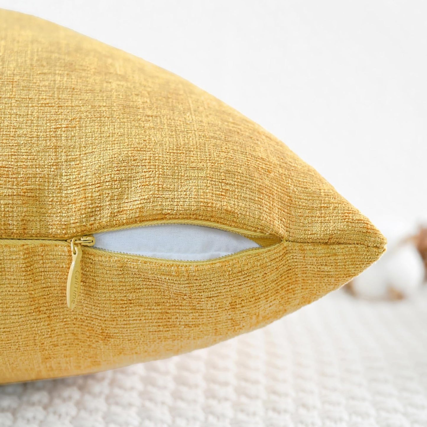 CaliTime Throw Pillow Covers Decorative 24 X 24 Inches Pack of 2 Cozy Chenille Cushion Cases for Couch Sofa Bed Living Room Home Gold