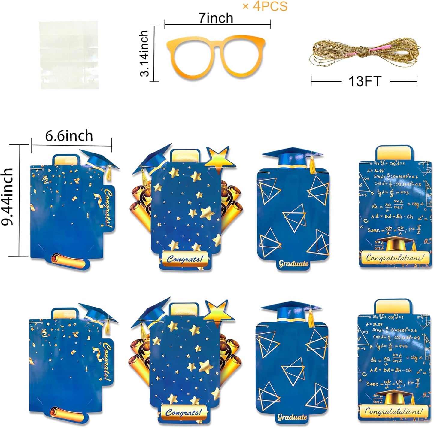 pinkblume Graduation Party Decorations Navy Blue and Gold Grad Photo Banner Royal Blue Gold Congrats Grad Photograph Bunting Garland for 2025 Graduation Celebration Party Decorations Supplies