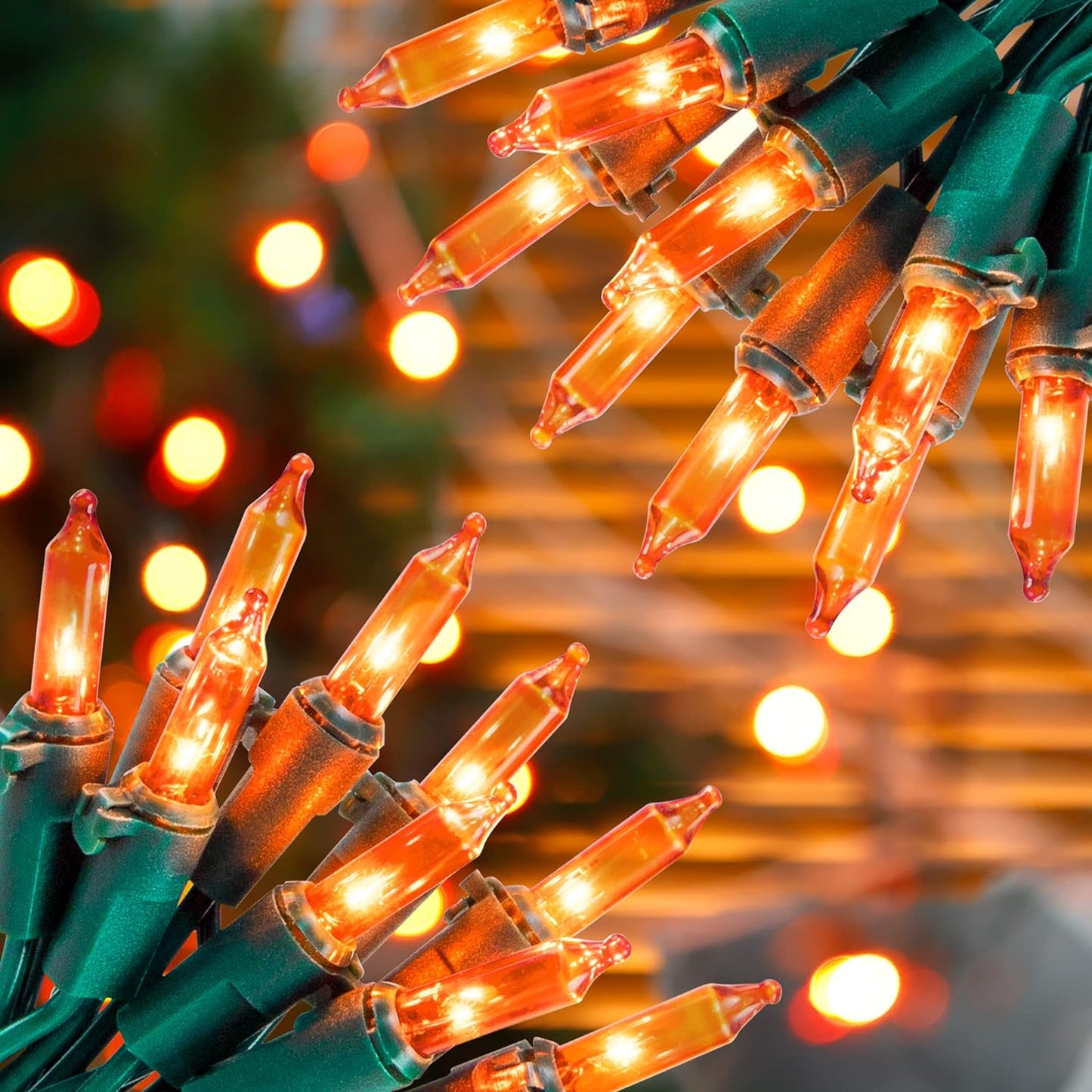 Hopolon Orange Halloween Lights, 2PACK 13ft 50 Orange Lights String,120V UL Certified String Light, Plug in Green Wire Fall Light Waterproof for Spooky Thanksgiving Party Decor(2pcs)