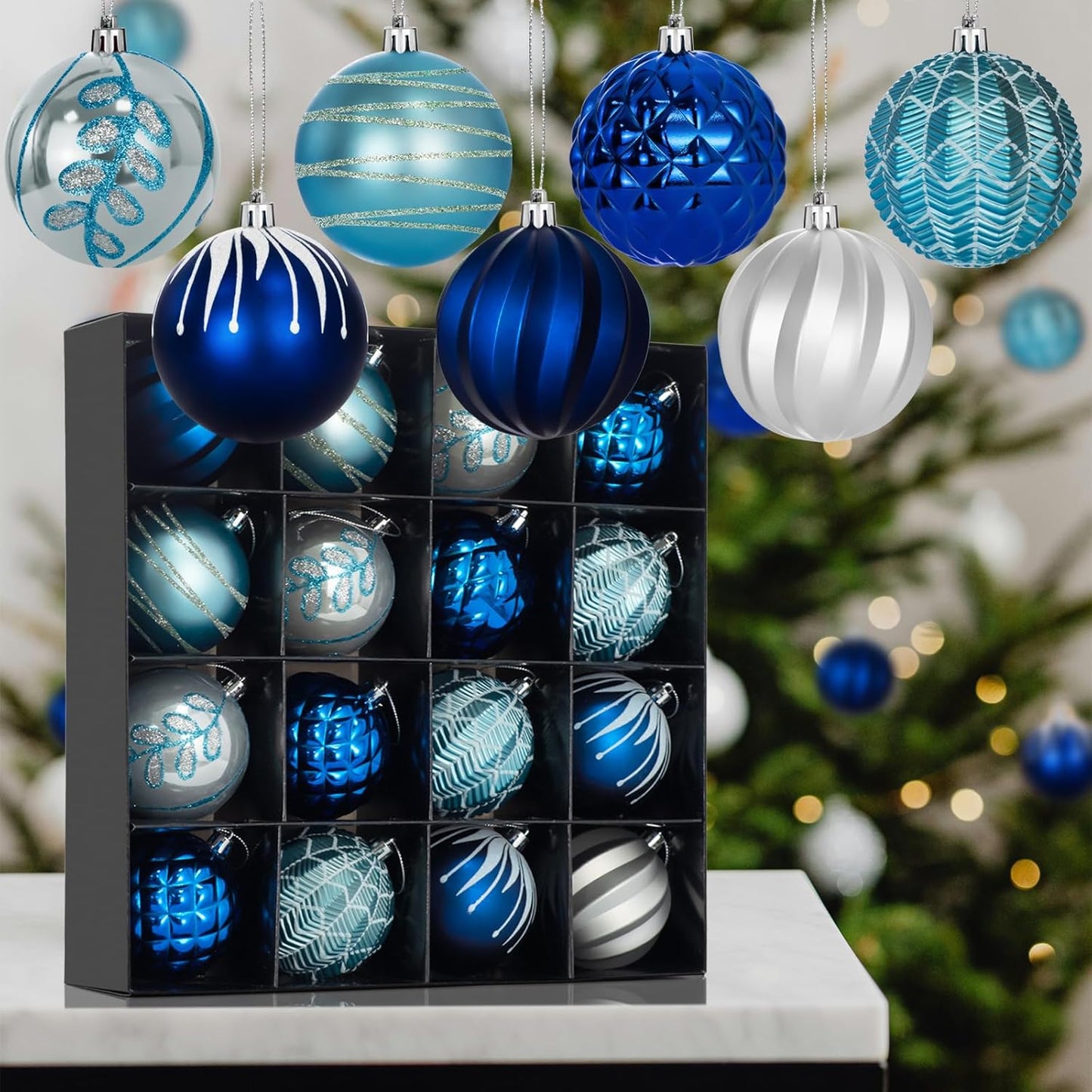 LARAINE Christmas Balls Ornaments 16 Pcs Decorations for Christmas Tree, Shatterproof Hanging Ball Variety Gift Set of Holiday Party Wedding Decoration (Blue)
