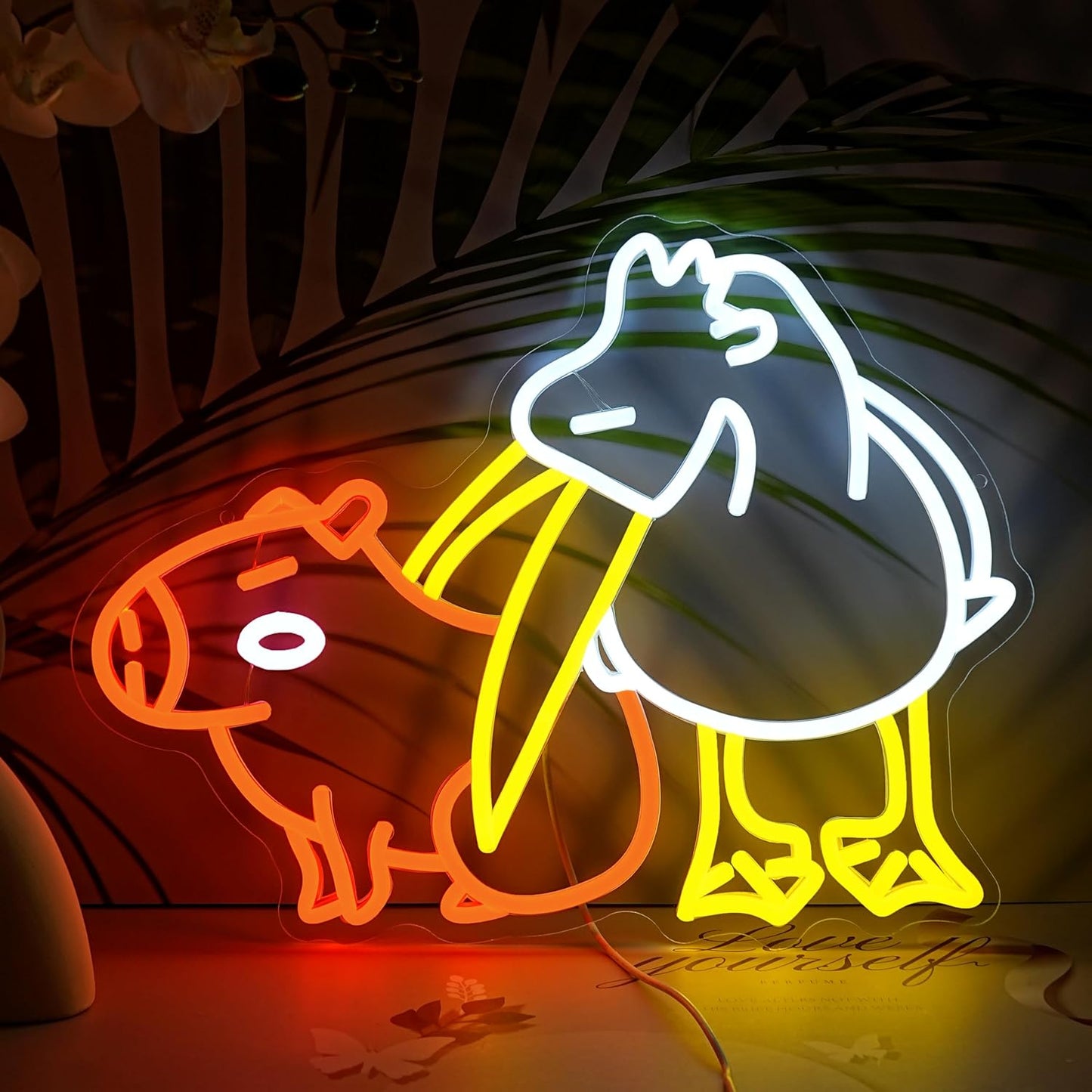 LISIGNVE Capybara Pelican Neon Sign for Wall Decor Funny Capybara Led Neon Light Sign Pelican Neon Light for Children's Room Kindergarten Bedroom Zoo Art Wall Decor(16.5”*12.6”)