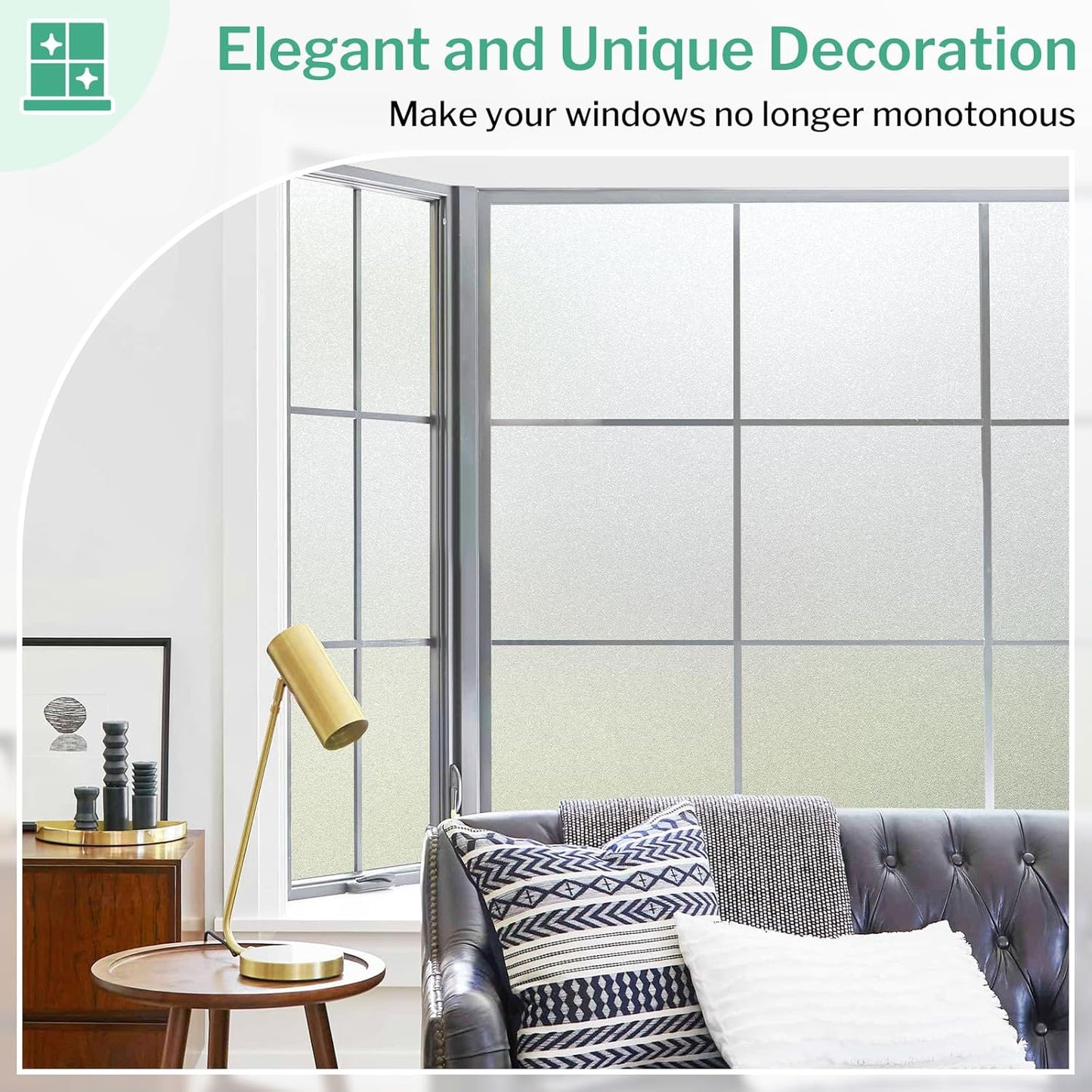 DOWELL Window Privacy Film, Frosted Glass Window Film, Static Cling Non-Adhesive Glass Clings, Sun Blocking Opaque Coverings, Reusable Door Stickers for Bathroom Home Office, Pure, 35.4" x 118"