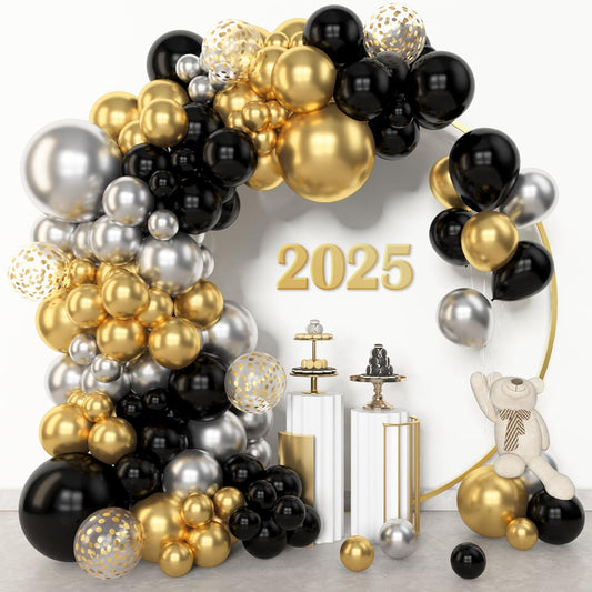 Amandir 153pcs Black and Gold Balloons Arch Garland Kit Different Sizes 18 12 10 5inch Latex Metallic Gold Confetti Balloons for Birthday New Year Decorations Party Supplies