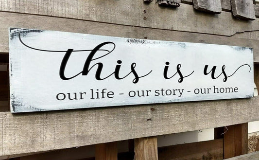 This is Us Sign, Our Life Our Story Our Home Sign, Farmhouse Family Wooden Wall Decor for Living Room Bedroom (This is Us) 6x18 Inch