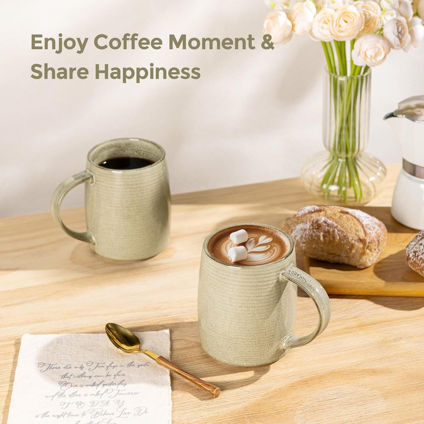 GBHOME Large Coffee Mugs Set of 6, 18oz Handmade Ceramic Coffee Mugs Set with Gradient color for Latte/Tea/Beer/Hot Cocoa, Dishwasher & Microwave Safe, Khaki