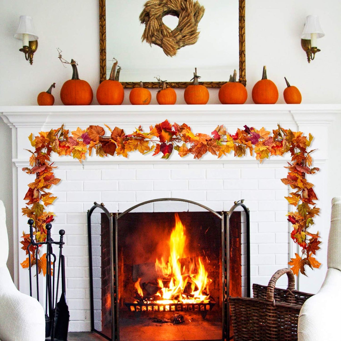 Lvydec 2 Pack Fall Maple Garland - 5.9ft/Piece Artificial Fall Foliage Garland Colorful Autumn Decor for Home Wedding Party (Mixed Color)