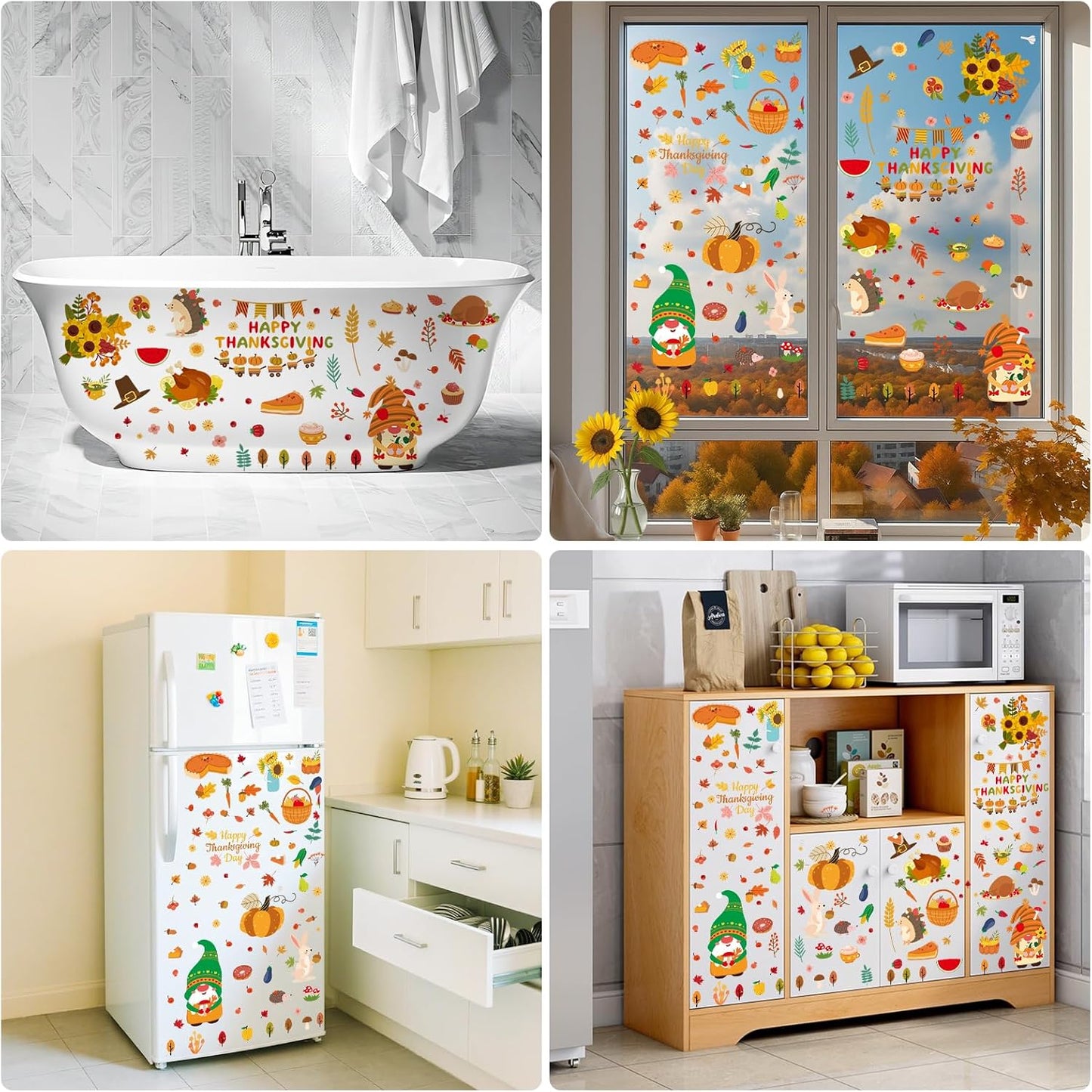 Bloss Fall Window Clings for Glass Windows,9 Sheets 153Pcs Thanksgiving Pumpkin Fall Windows Stickers Decals for Kids, Autumn Window Clings for Fall Decorations,Gnome Windows Cling for Autumn Decor