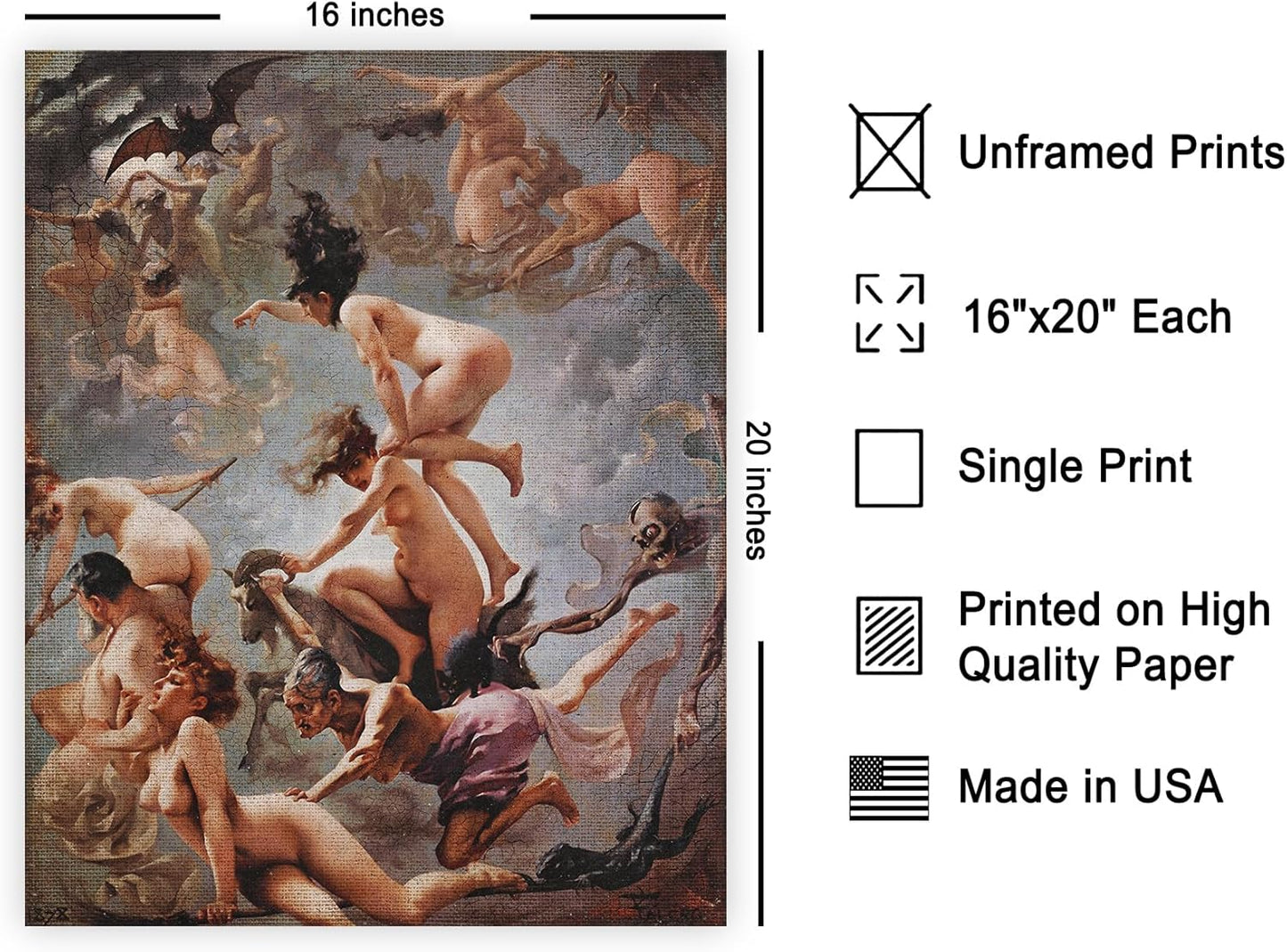 Poster Master Vintage Witches Going to their Sabbath Poster - Retro Naked Witches Print - Halloween Art - Pagan Art - Gift for Men & Women - Gothic Decor for Bedroom or Dorm - 16x20 UNFRAMED Wall Art